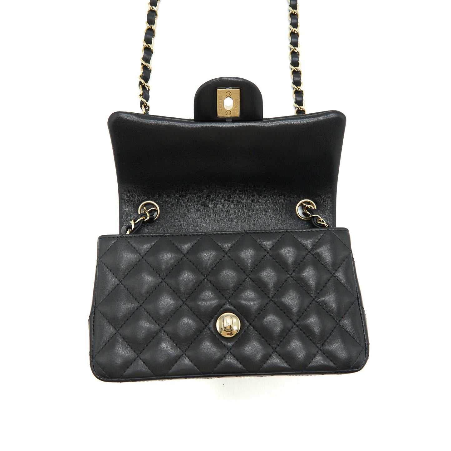 Chanel Mini Rectangular Flap Bag Lambskin Black LGHW(Microchip