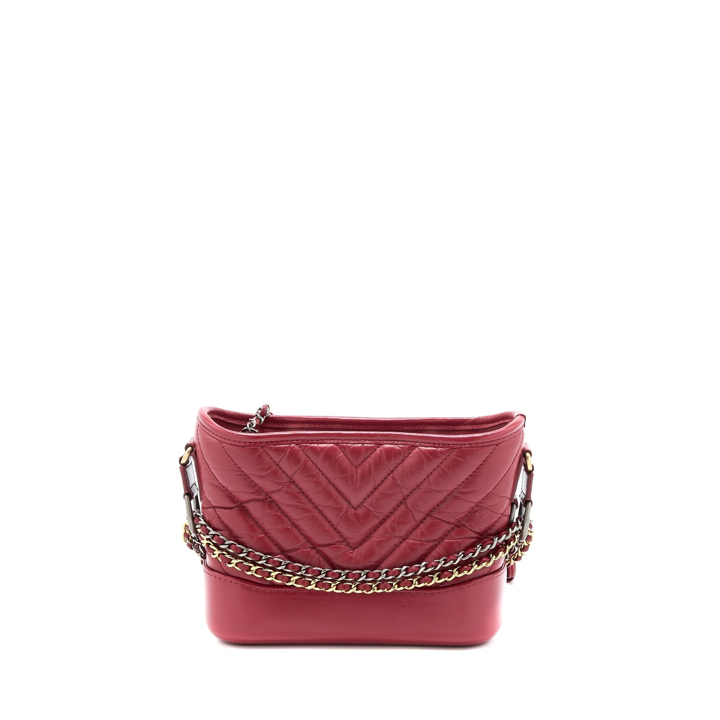 Chanel Small Gabrielle Hobo Bag Chevron Calfskin Red Multicolour Hardware