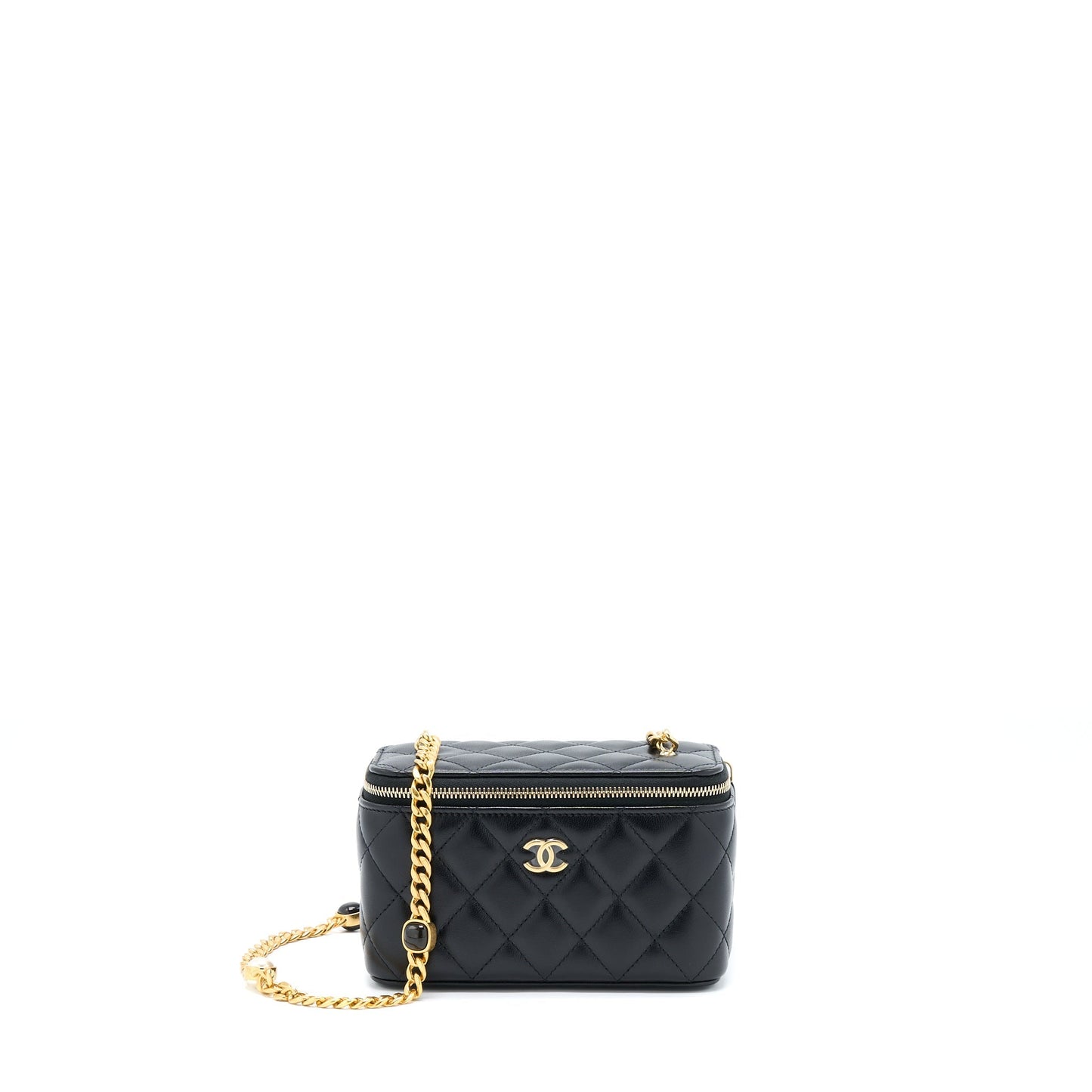 Chanel Long Vanity With Detailed Chain Lambskin Black GHW