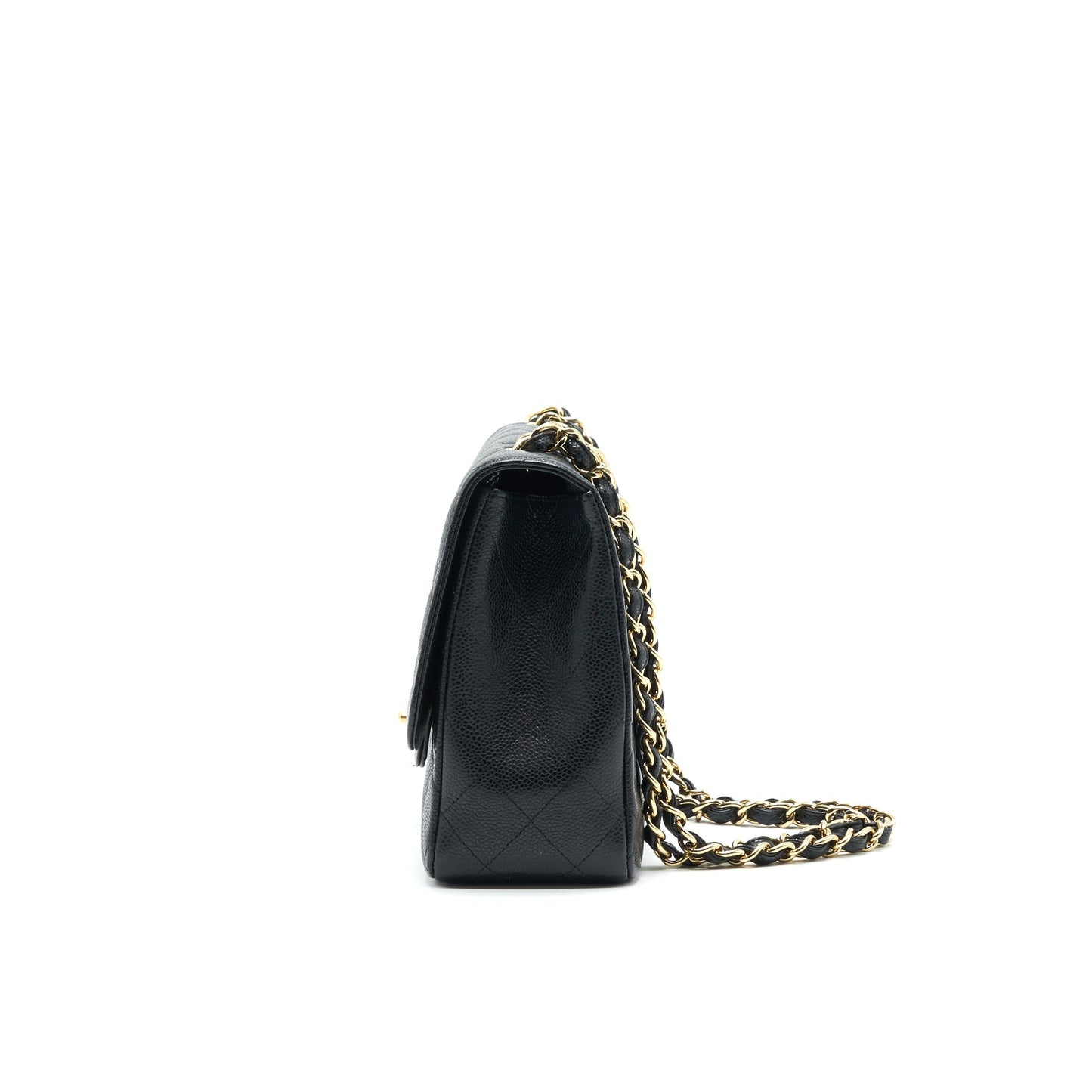 CHANEL CLASSIC JUMBO SINGLE FLAP BAG BLACK CAVIER GHW