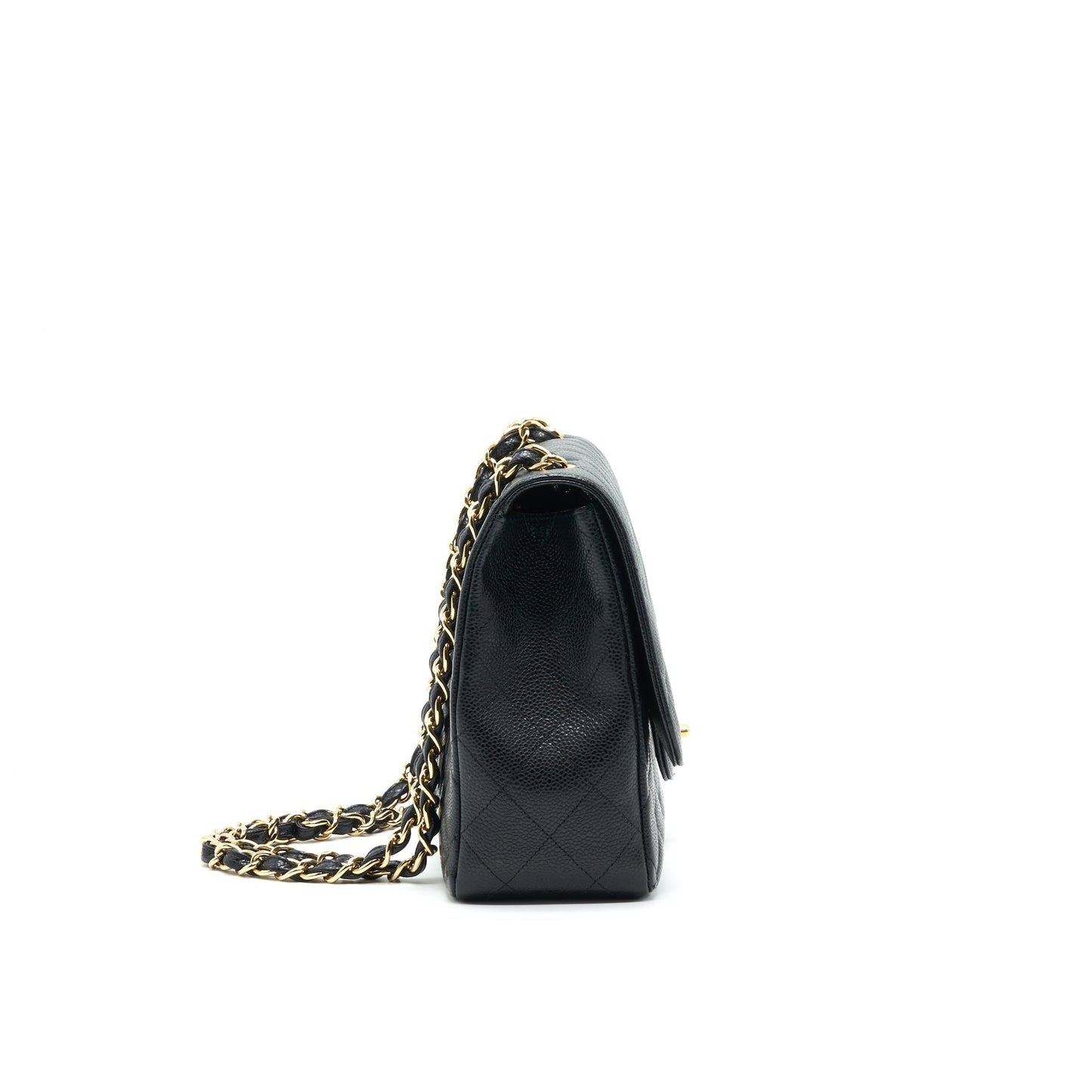CHANEL CLASSIC JUMBO SINGLE FLAP BAG BLACK CAVIER GHW
