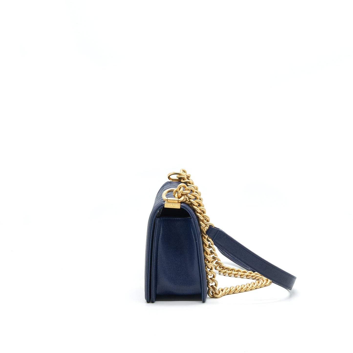 Chanel Boy Chanel Old Medium Caviar Navy with GHW