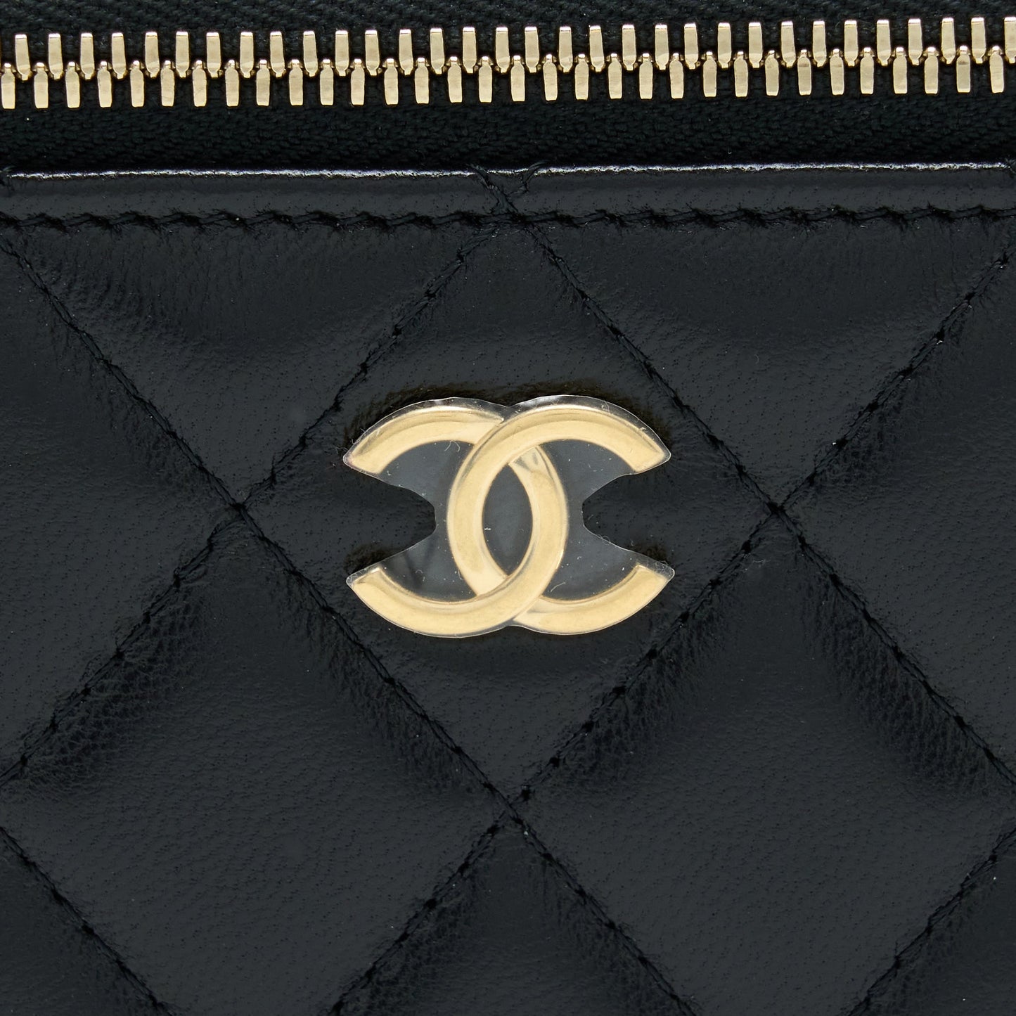 Chanel Long Vanity With Detailed Chain Lambskin Black GHW