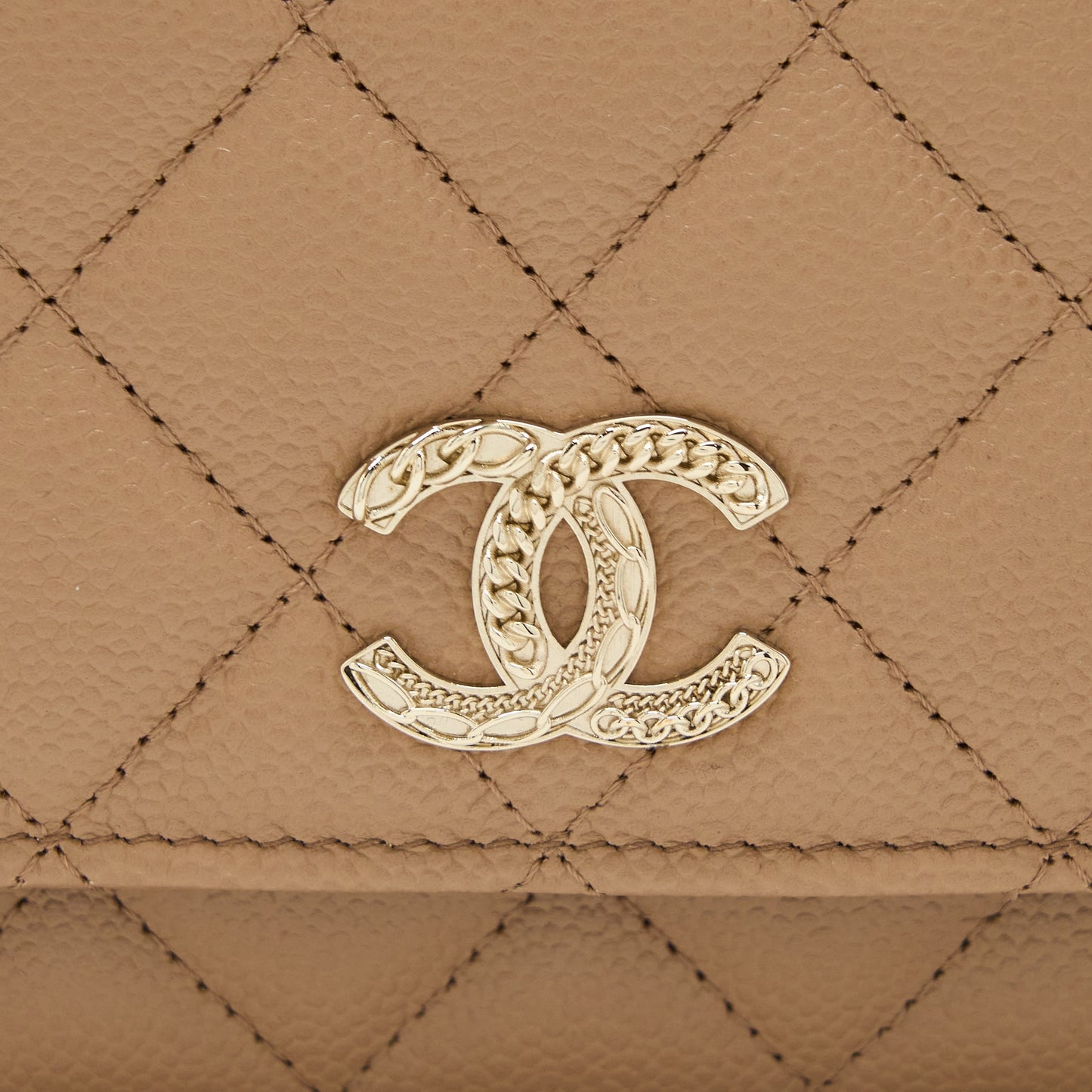 Chanel 22K Wallet On Chain Caviar Dark Beige LGHW (Microchip)