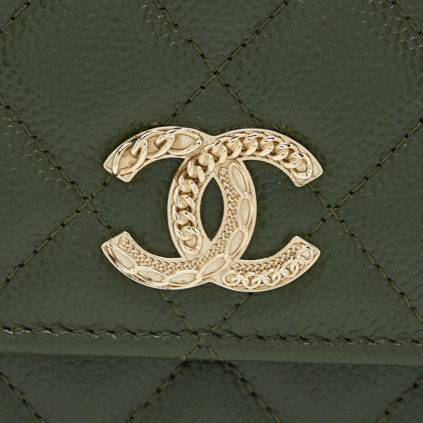 Chanel 22K Wallet On Chain Caviar Dark Green LGHW (Microchip)