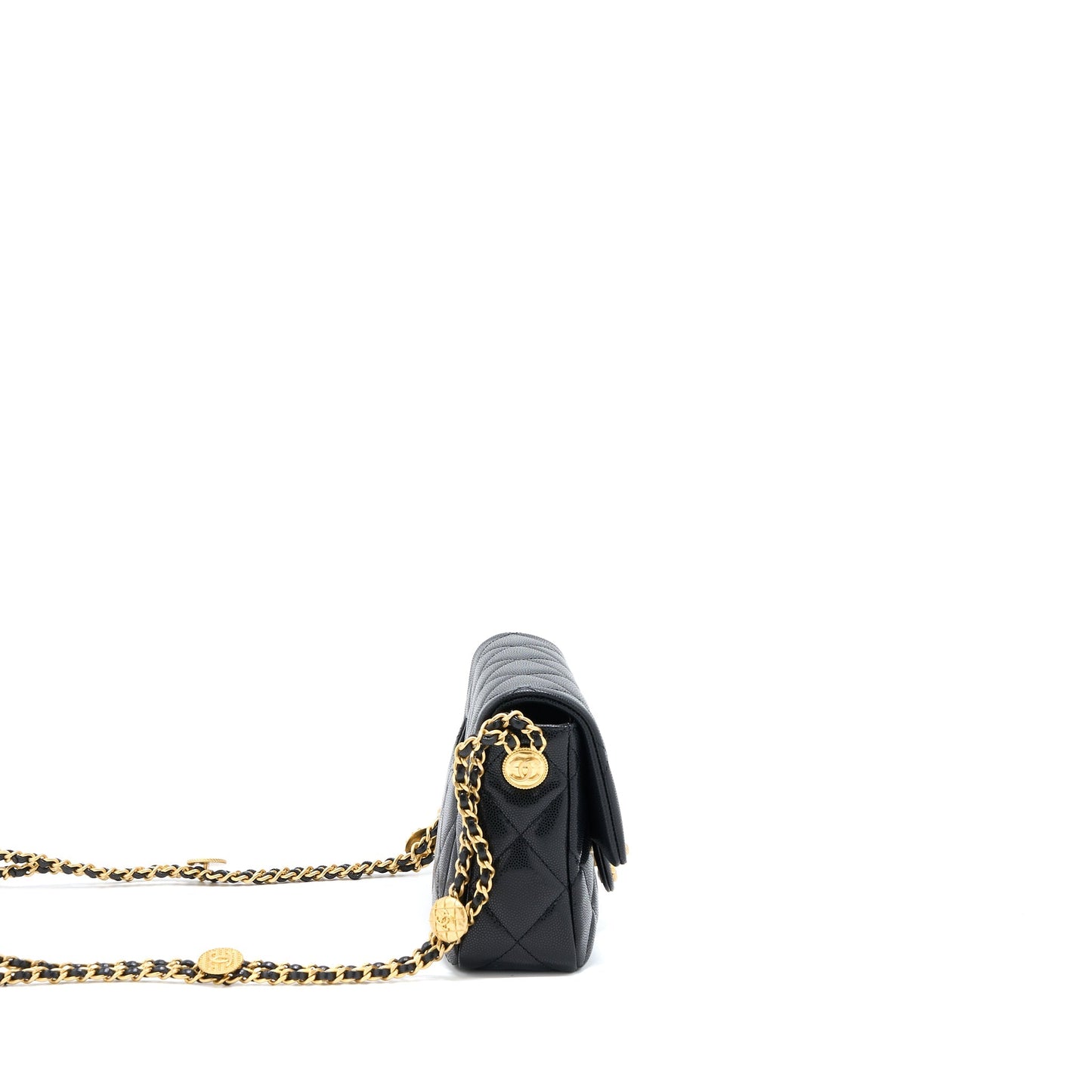 Chanel 22A Small Flap Bag Grained Shiny Calfskin Black Brushed GHW(Microchip)