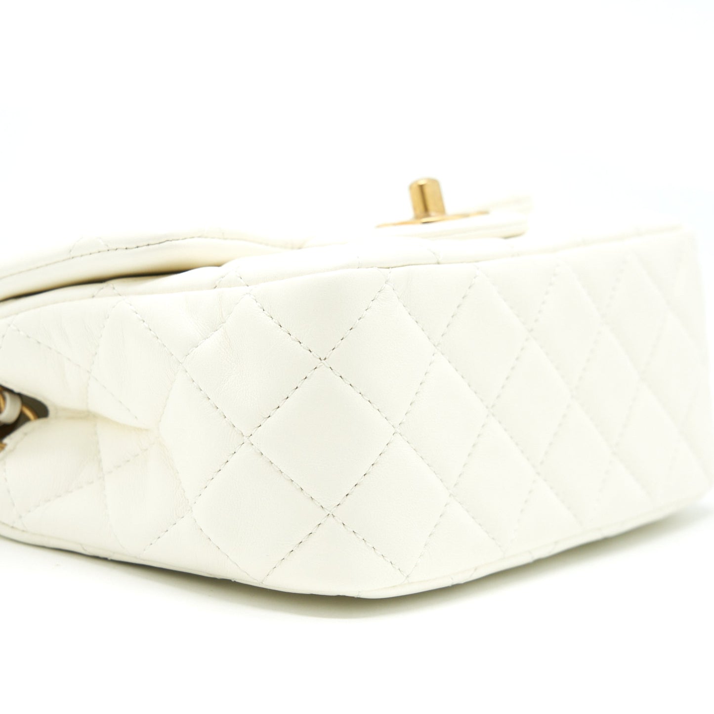 Chanel 22C Pearl Crush Mini Square Flap Bag Lambskin White GHW (Microchip)