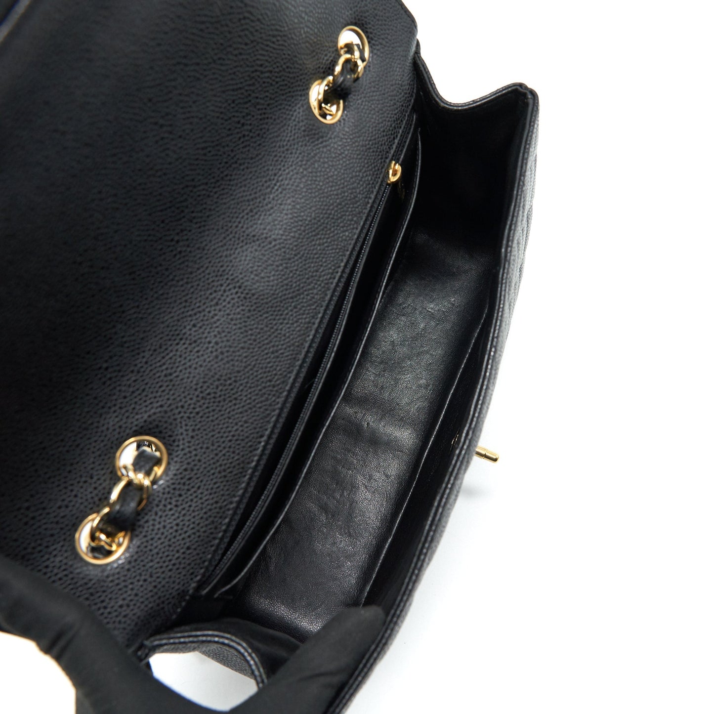 CHANEL CLASSIC JUMBO SINGLE FLAP BAG BLACK CAVIER GHW