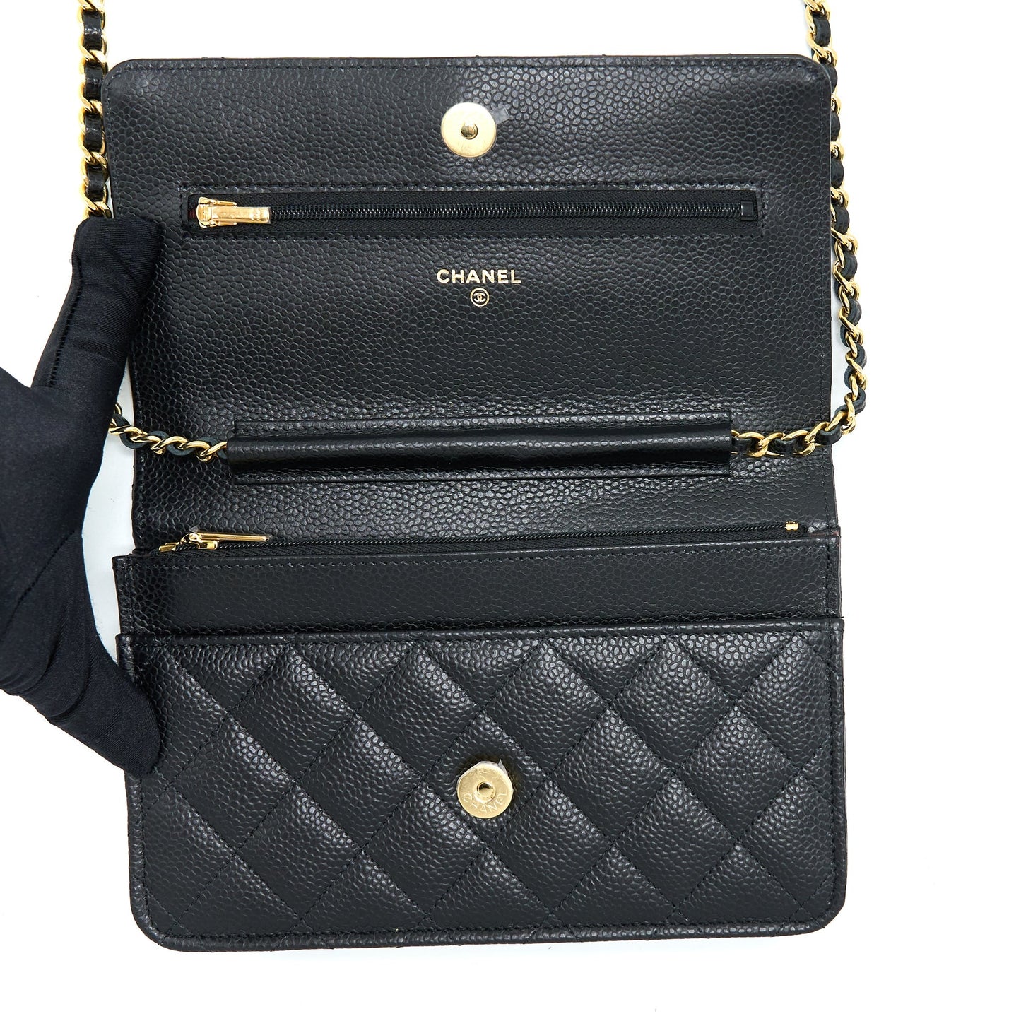 Chanel Classic Wallet On Chain Caviar Black GHW (Microchip)