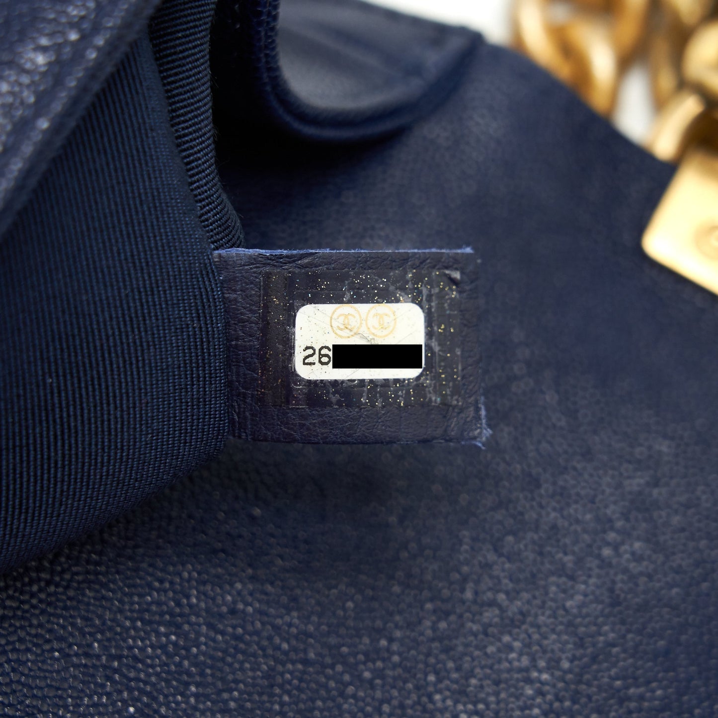 Chanel Boy Chanel Old Medium Caviar Navy with GHW