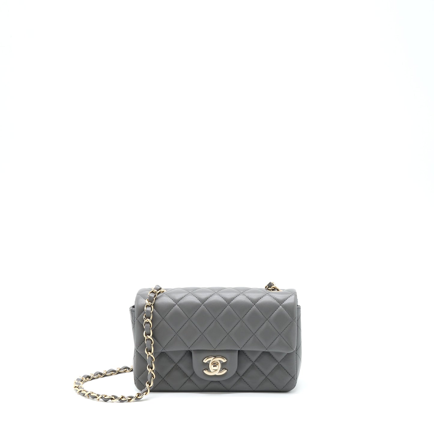 Chanel 22A Mini Rectangular Flap Bag Lambskin Grey LGHW (Microchip)