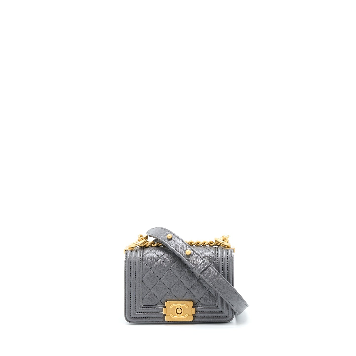 Chanel Mini Boy Bag Caviar Grey Brushed GHW (Microchip)