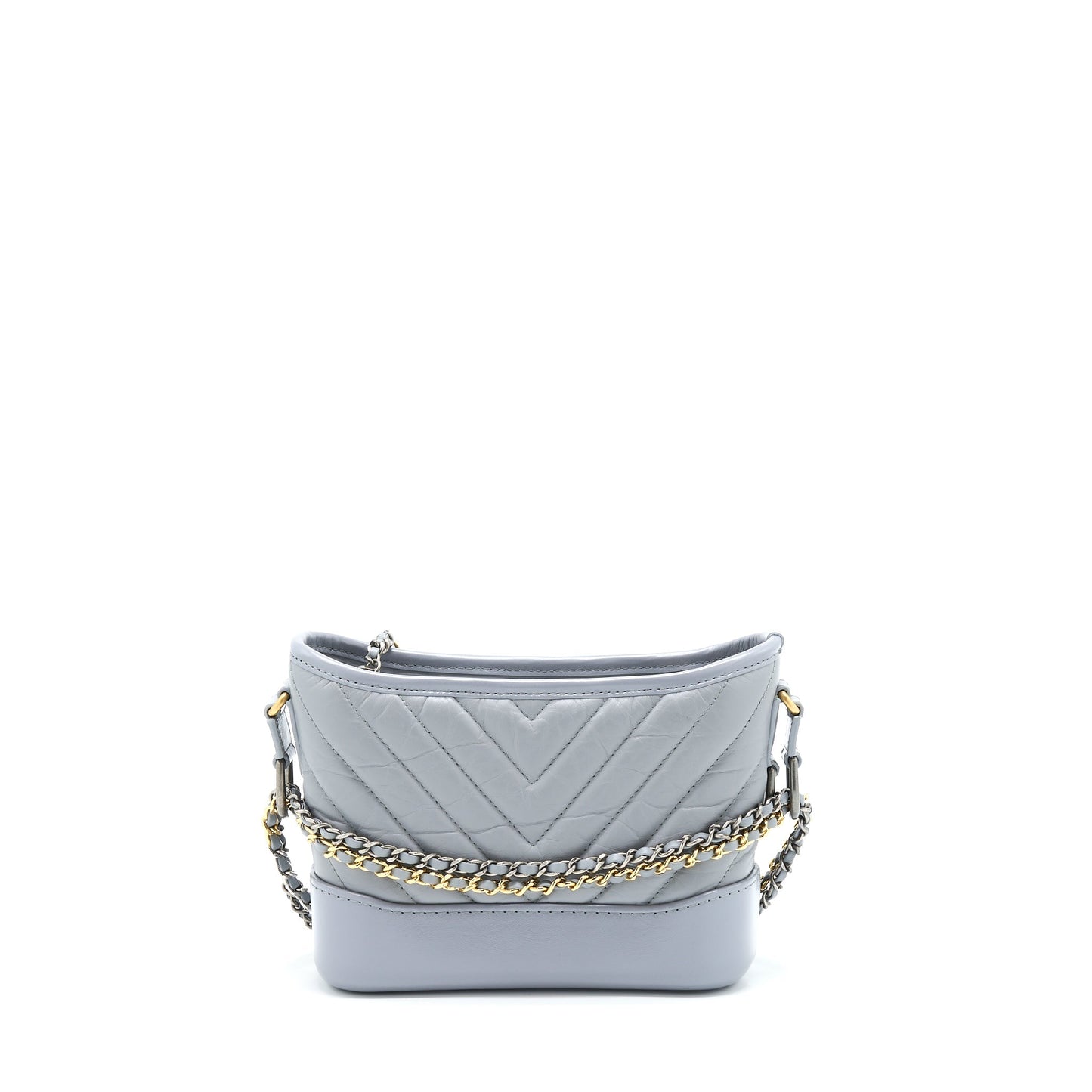 Chanel Chevron Small Gabrielle Hobo Bag Aged Calfskin Grey Multicolour Hardware