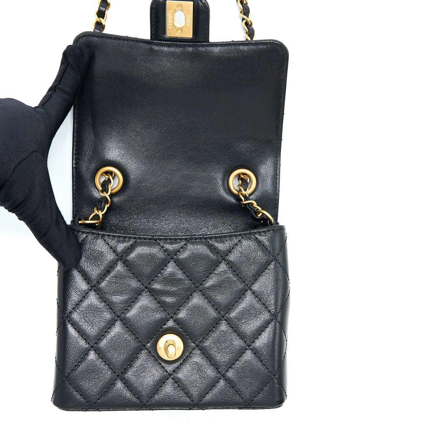 Chanel 22K Retro Classic New Square Mini Flap Bag Goatskin Black GHW (Microchip)