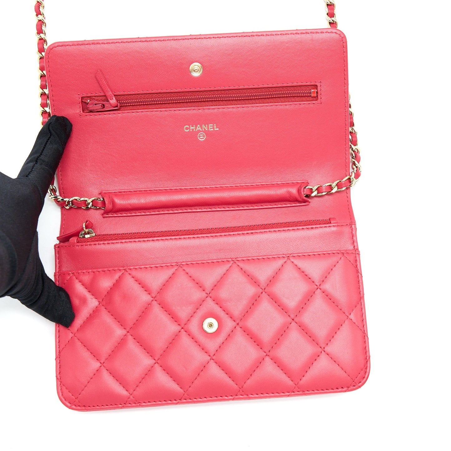 Chanel Classic Wallet On Chain Lambskin Red GHW