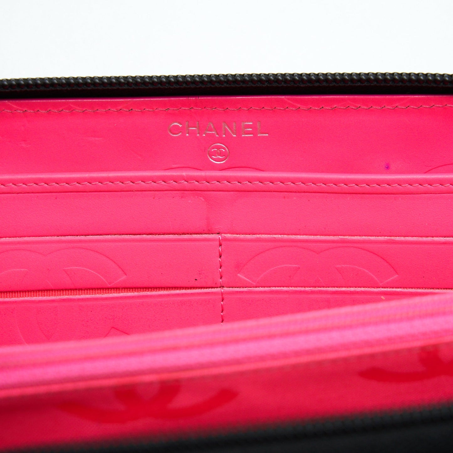 Chanel Cambon Long Zipper Wallet Calfskin Black/Pink SHW