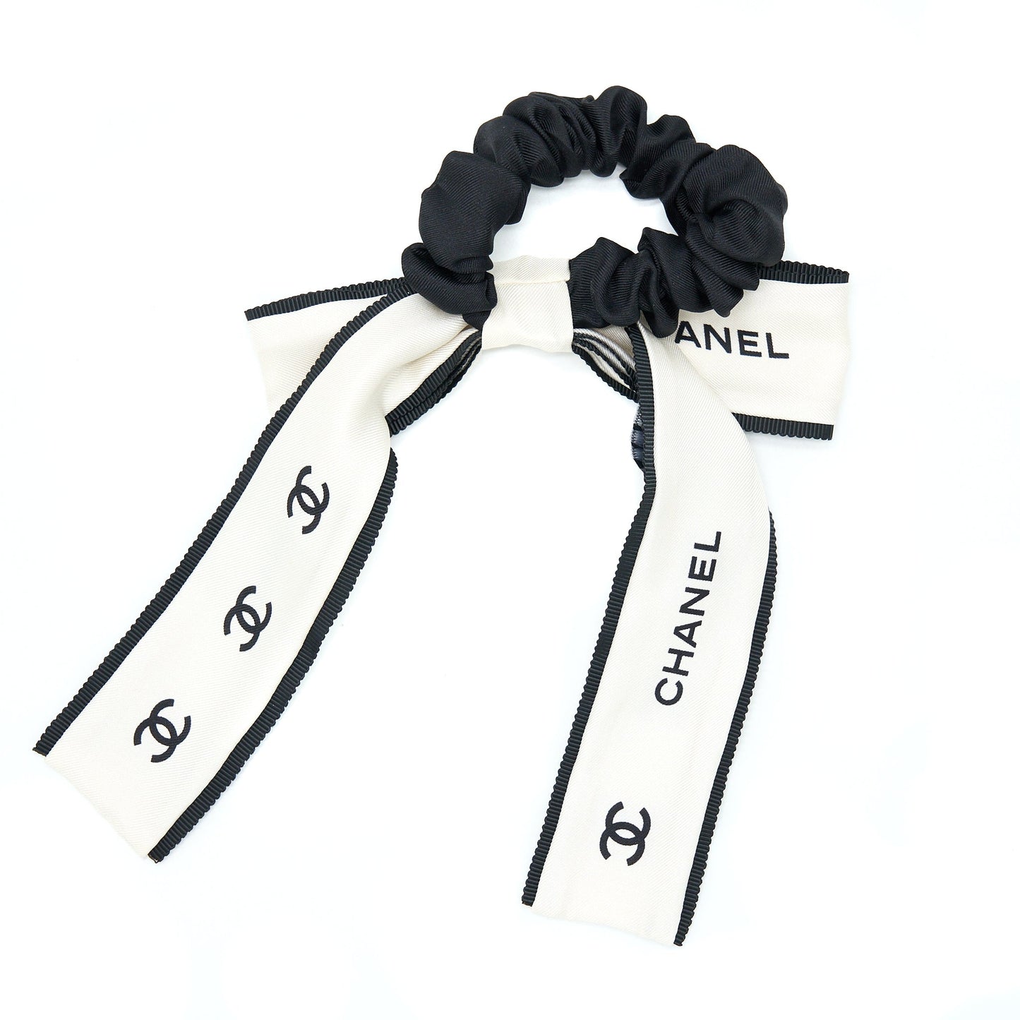 Chanel 22B Hair Tie Silk Twill Ecru/Black
