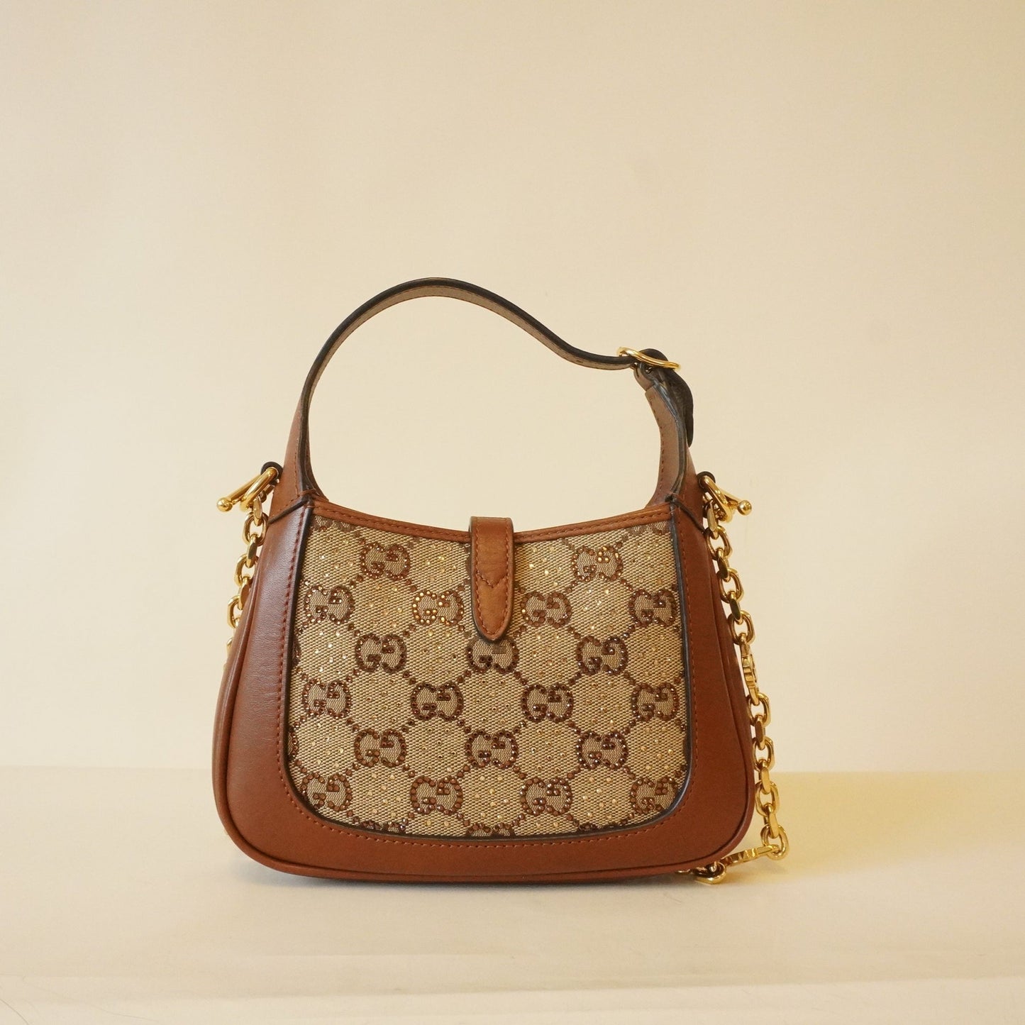 GG Brown Gucci Jackie 1961 Crystals Mini Bag