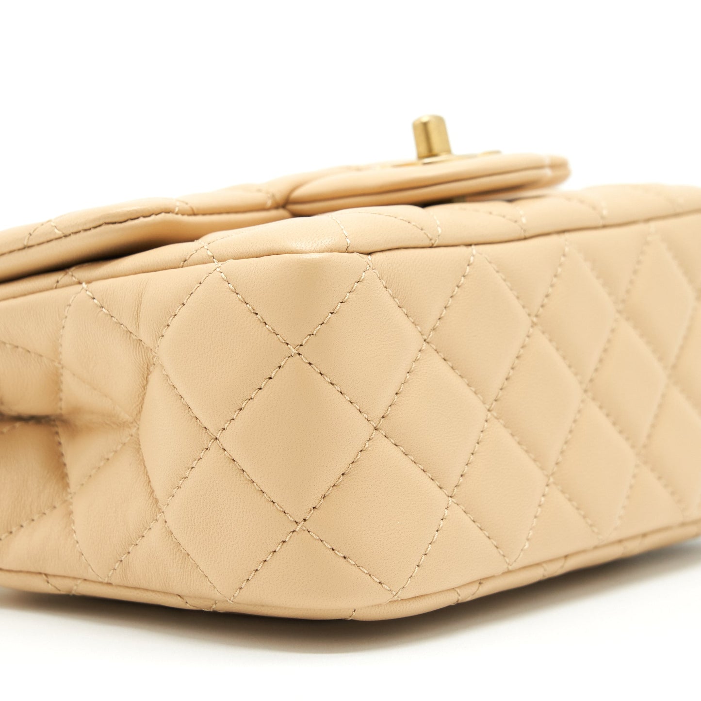 Chanel 22C Pearl Crush Mini Square Flap Bag Lambskin Beige GHW (Microchip)
