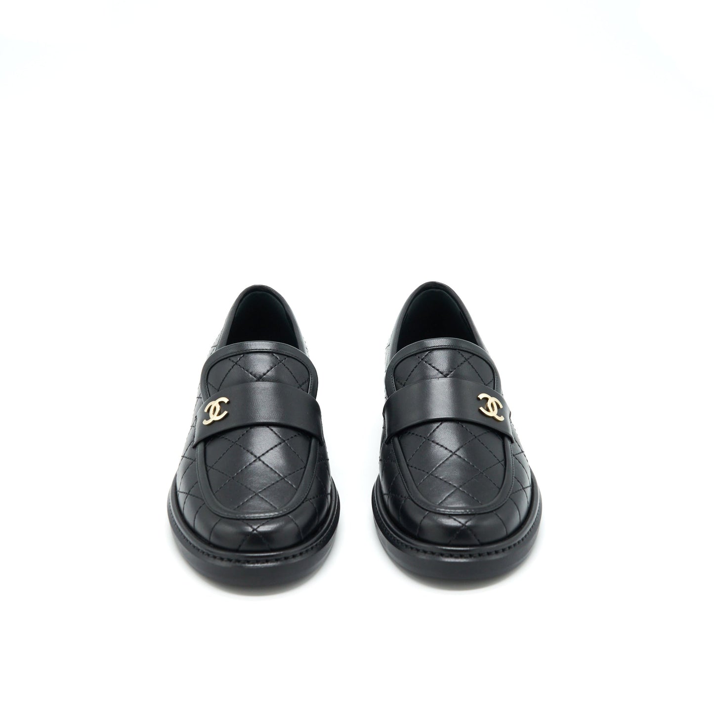 Chanel Size 37 Quilted Leather With CC Logo Loafer Black LGHW