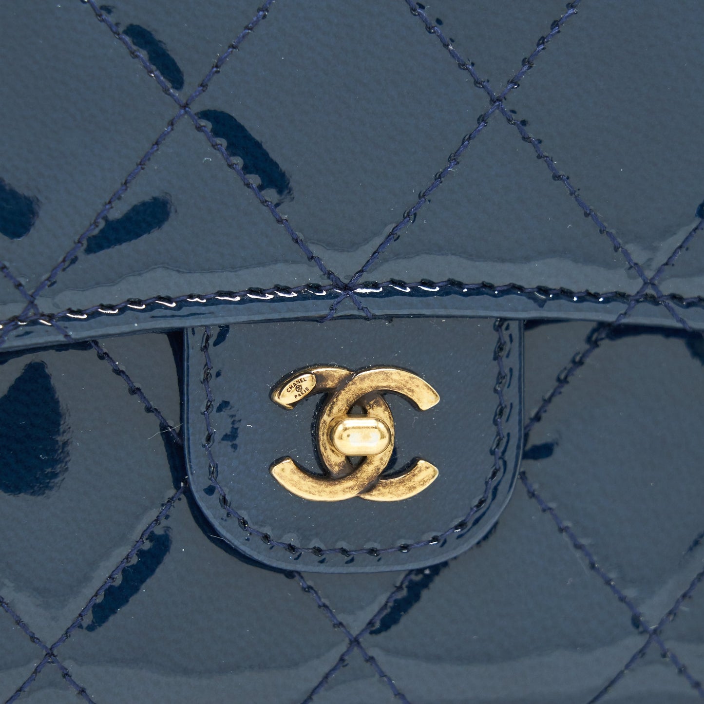 Chanel Patent Leather flap Wallet Navy