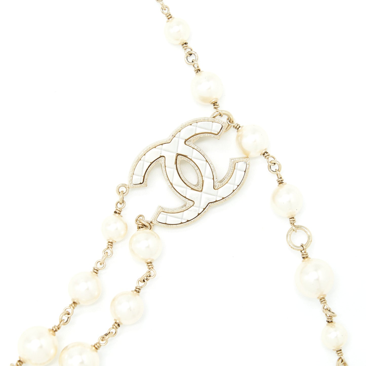 Chanel Pearl Waist Chain Belt With CC Logo Drop Light Gold Tone