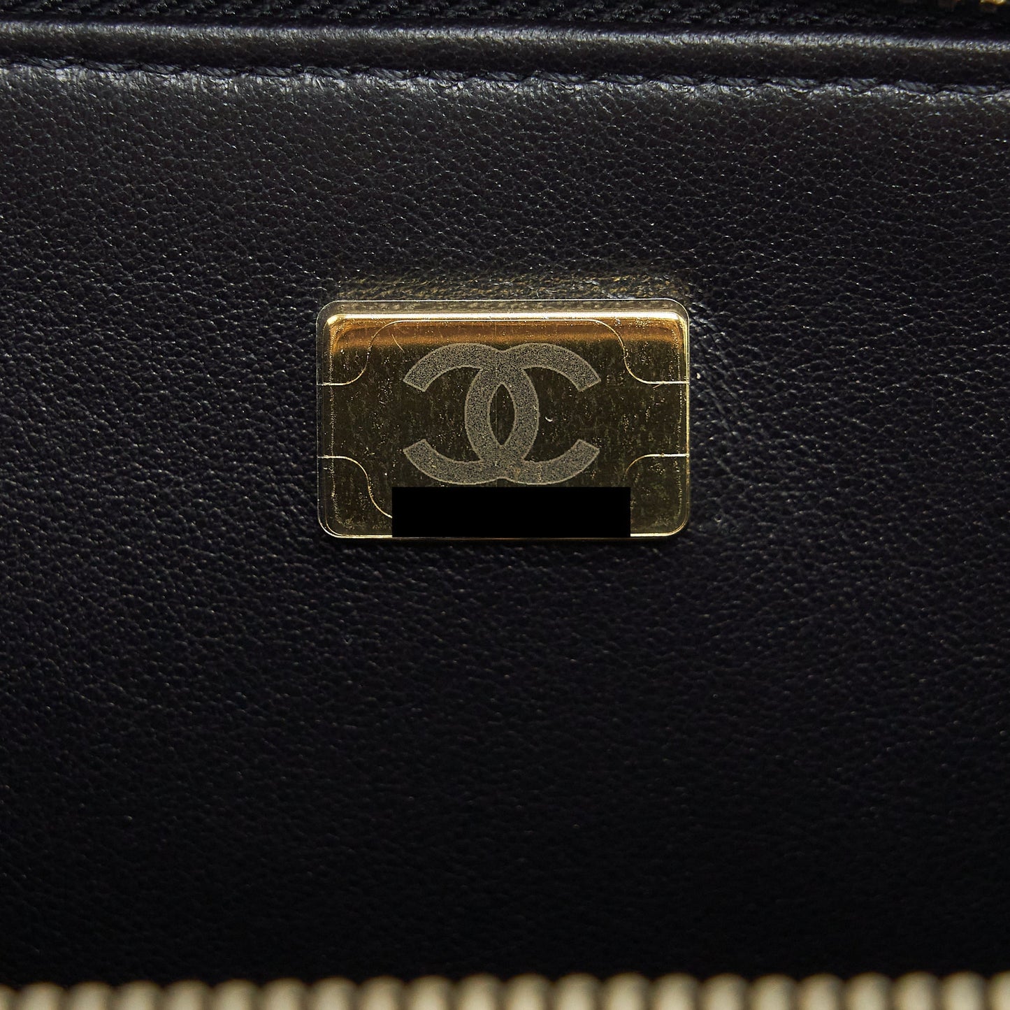Chanel 22S Letter Top Handle Small Vanity Case Caviar Black Brushed GHW (Microchip)