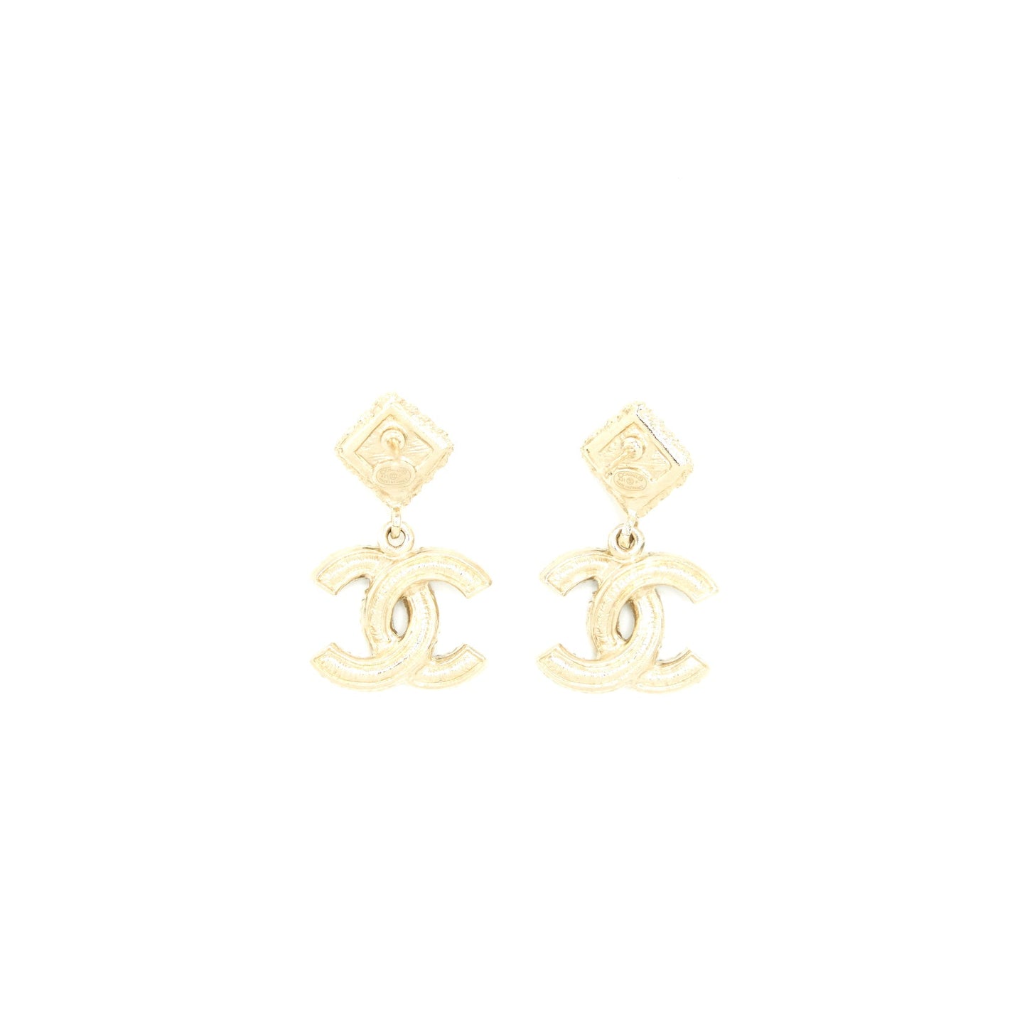Chanel CC Logo With Flower Black And White Drop Earrings GHW