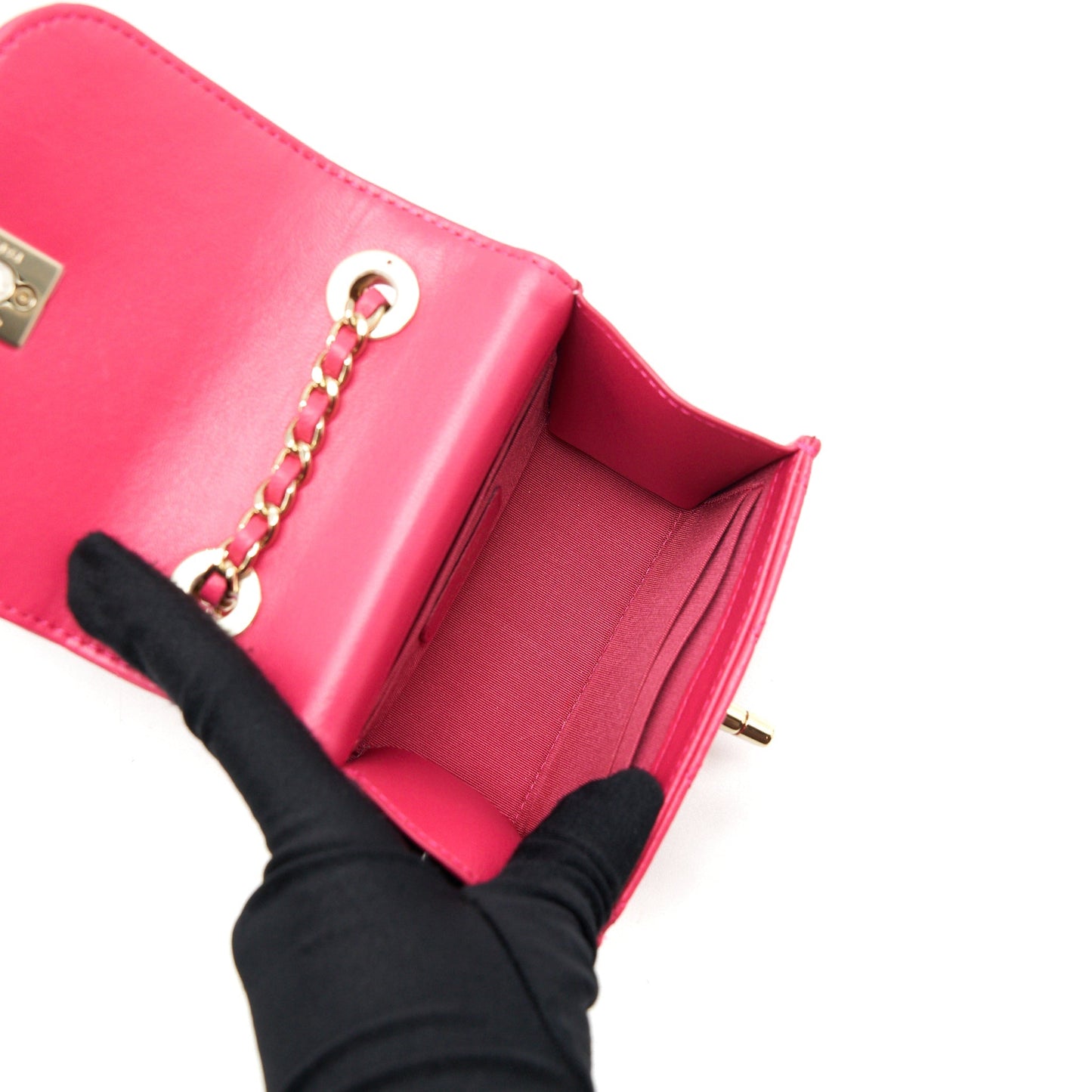 Chanel mini trendy cc chain wallet lambskin hot pink LGHW