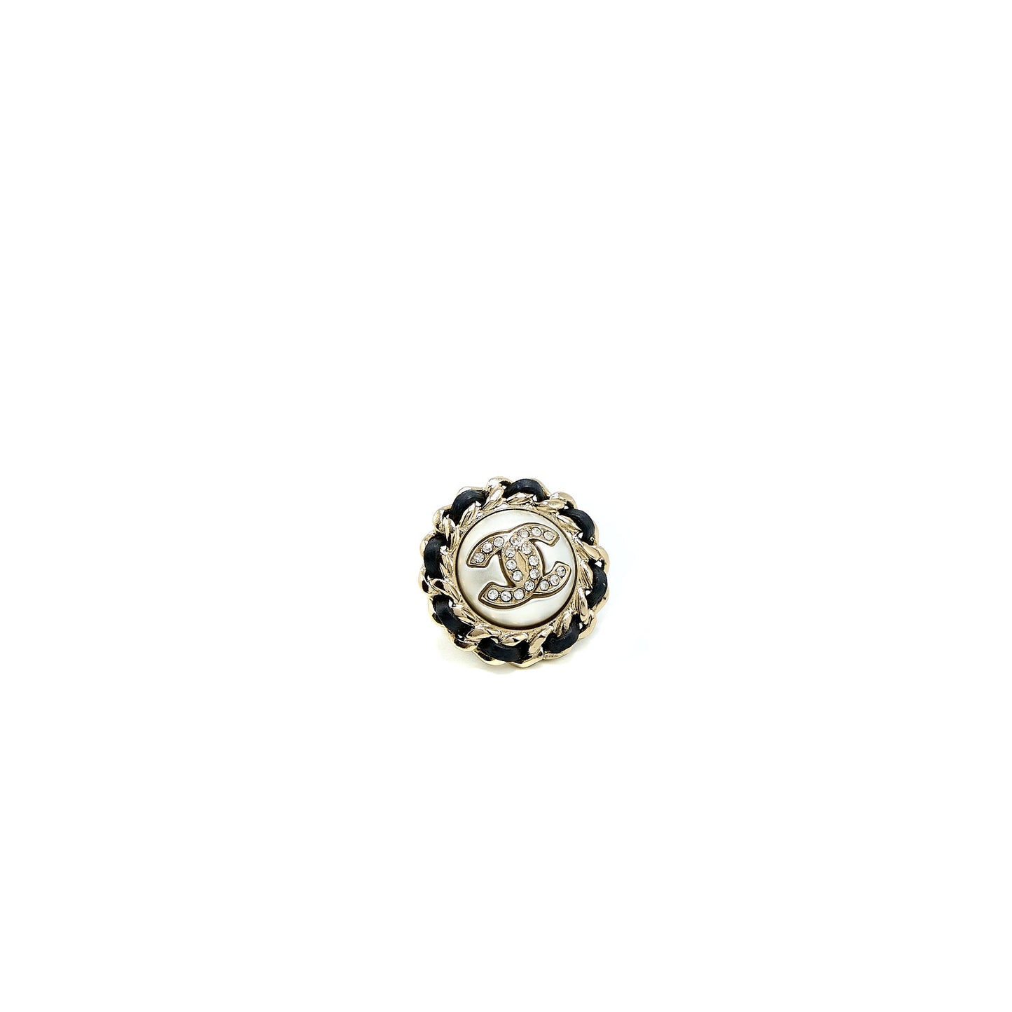 Chanel Round CC Leather/ Crystal Earrings LGHW