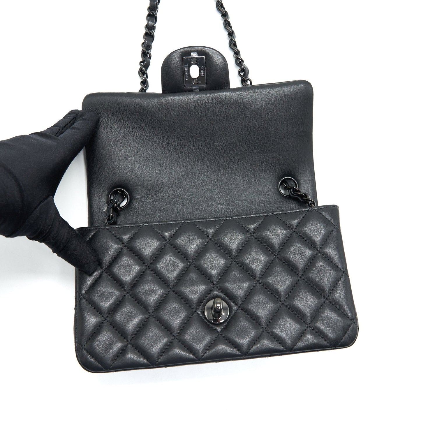 Chanel Mini Rectangular Lambskin black so black