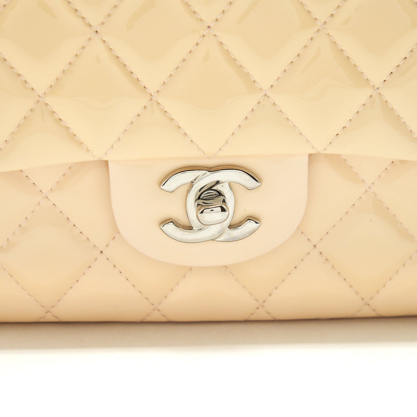 Chanel patent leather medium classic double flap bag Beige SHW