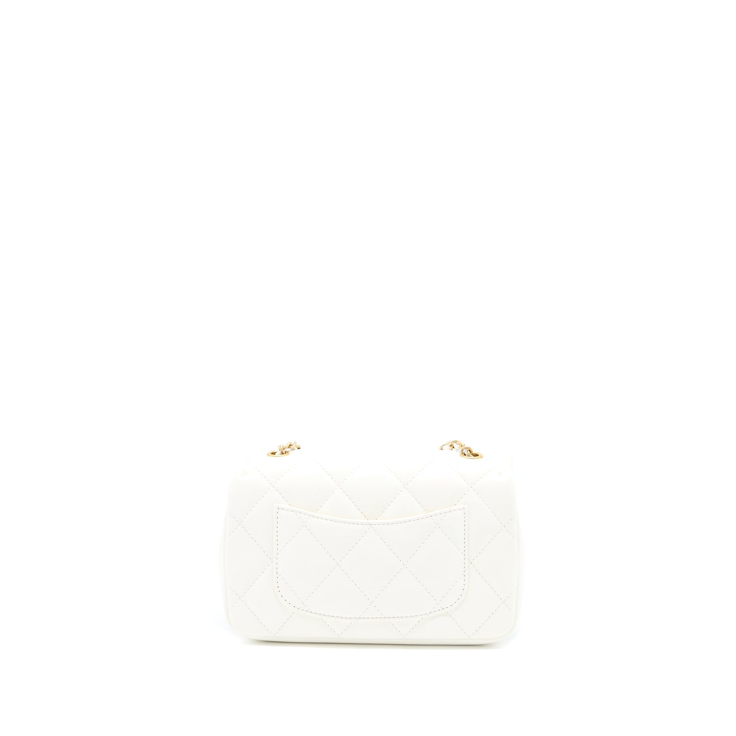 Chanel Quilted Flap Bag With Heart Charm Chain Lambskin White GHW(Microchip)