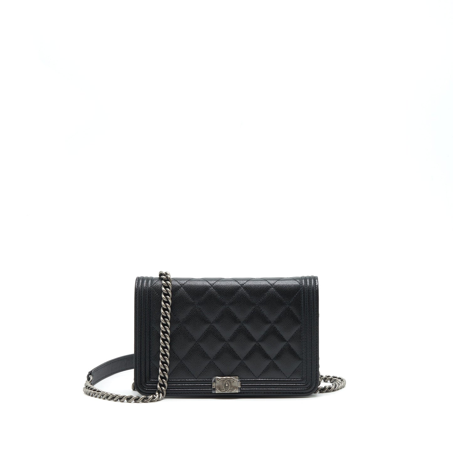 Chanel Boy Wallet On Chain Caviar Black Ruthenium Sliver Hardware (Microchip