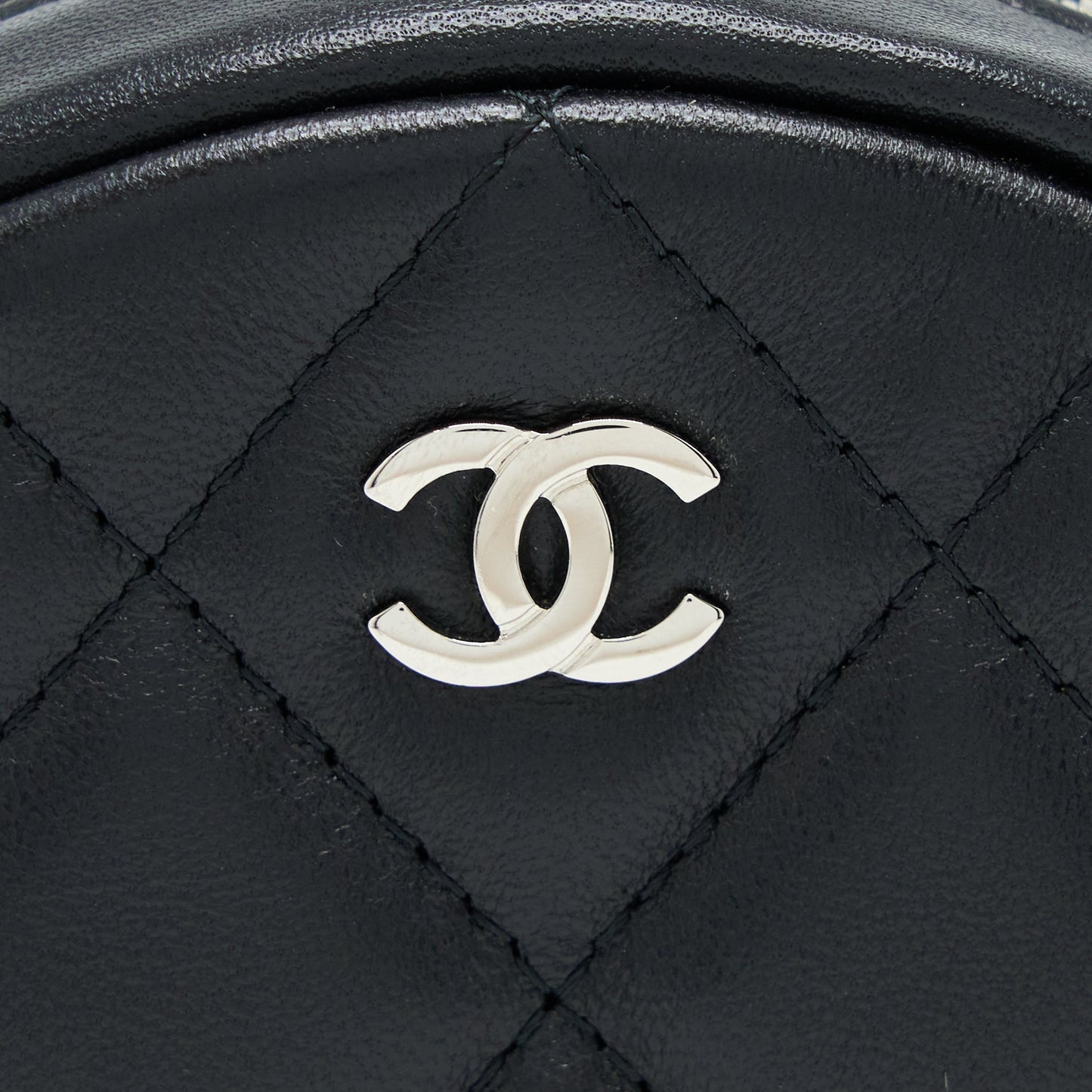 Chanel Round Clutch With Chain Lambskin Black SHW