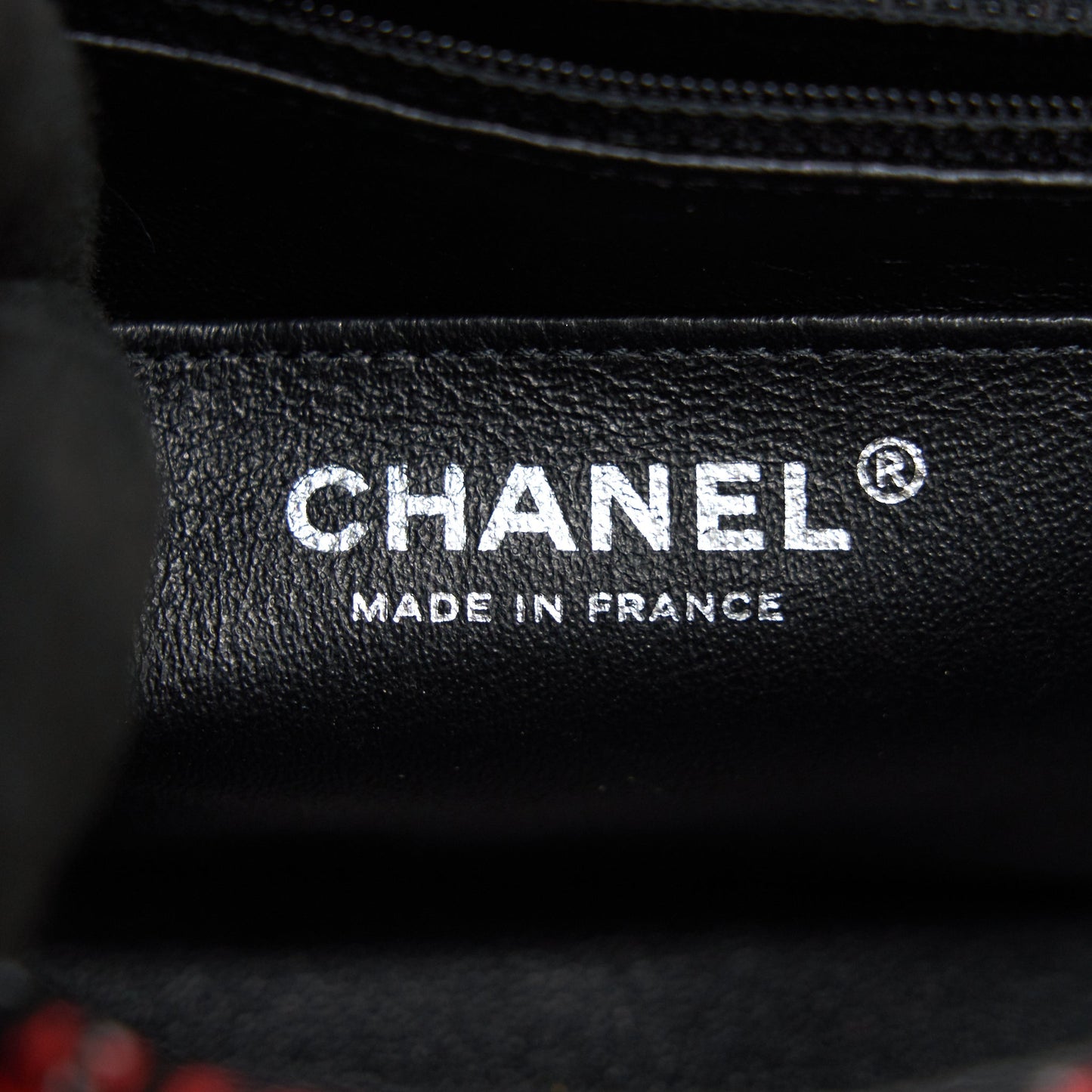 CHANEL SMALL RECTANGULAR RED BLACK TWEED IN SHW