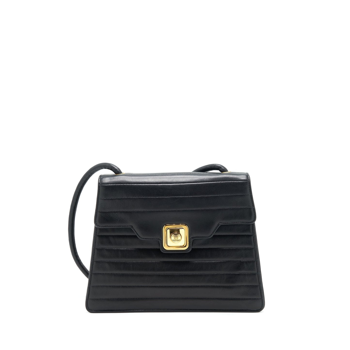 Chanel Vintage Kelly Flap Bag With Long Strap Black 24k GHW