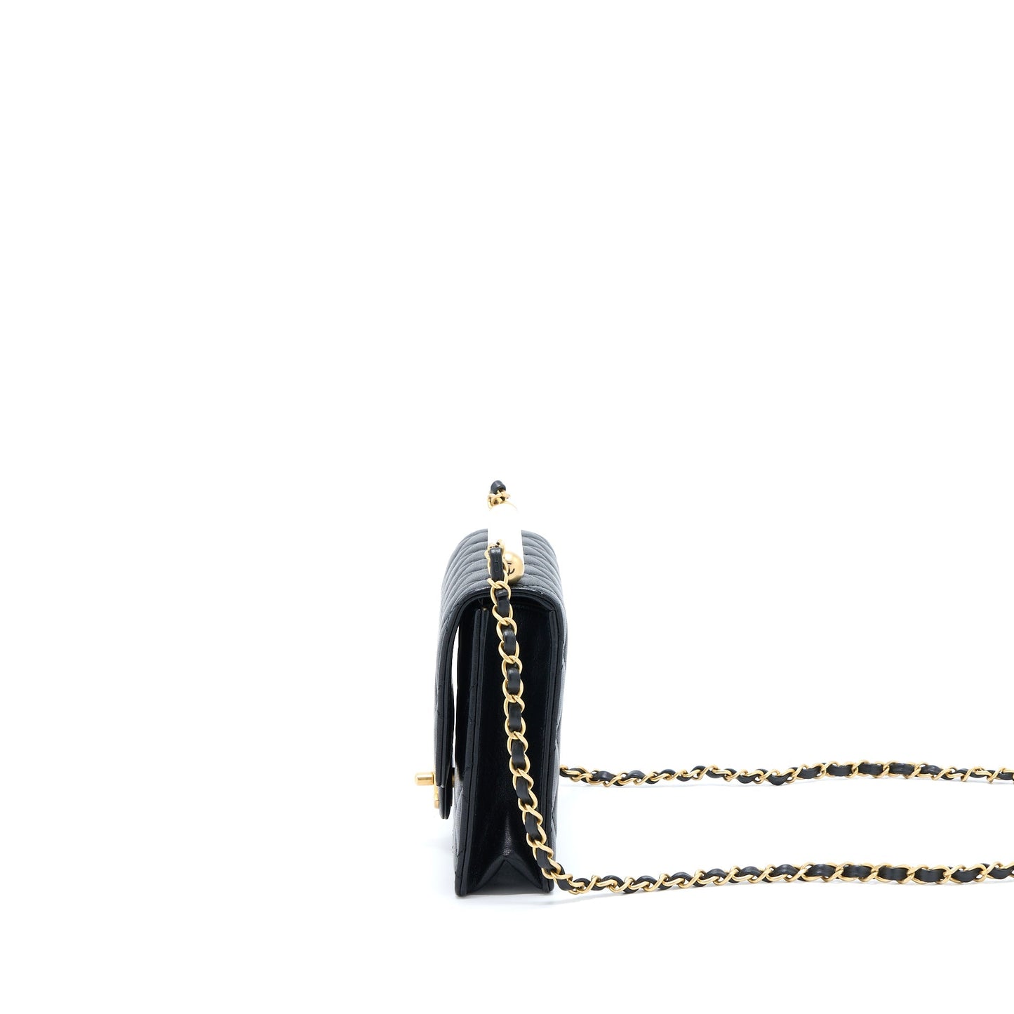 Chanel Quilted Flap Bag With Pearl Lambskin Black Brushed GHW