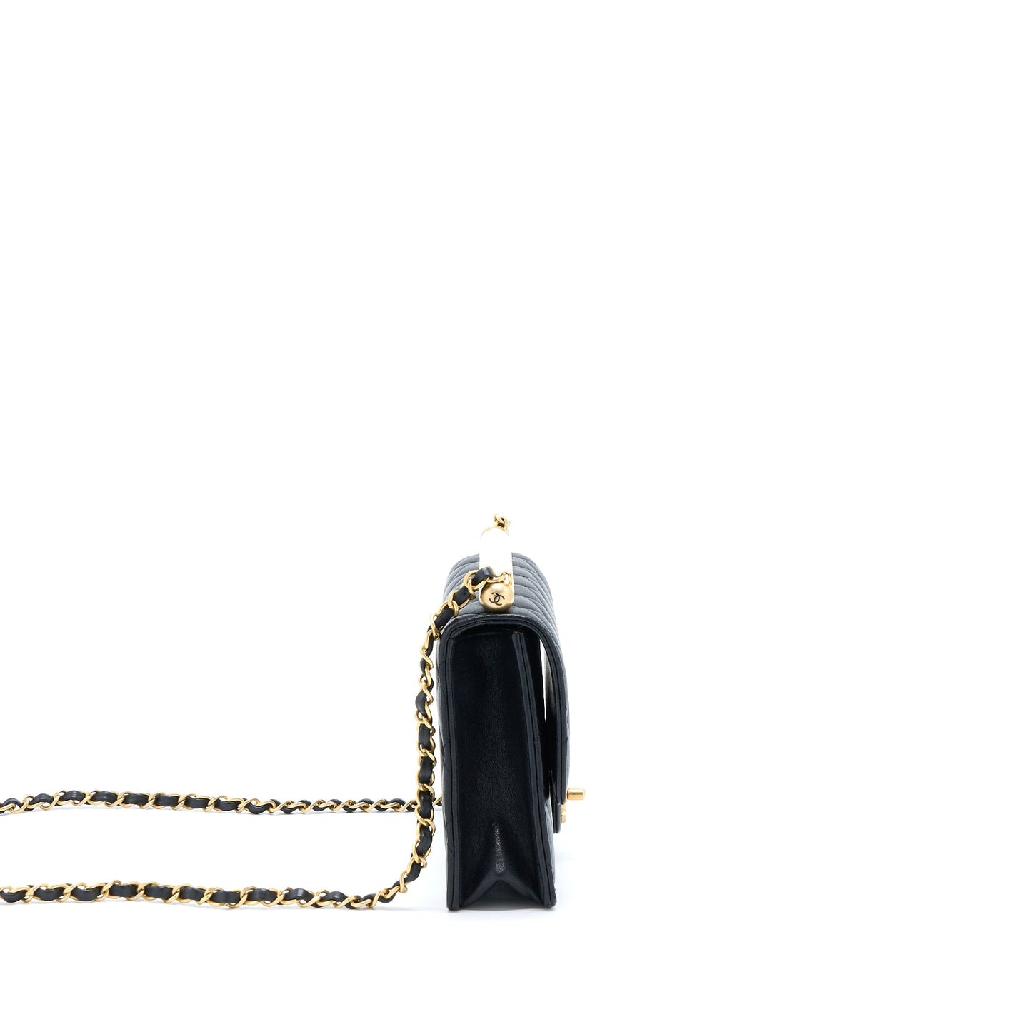 Chanel Quilted Flap Bag With Pearl Lambskin Black Brushed GHW