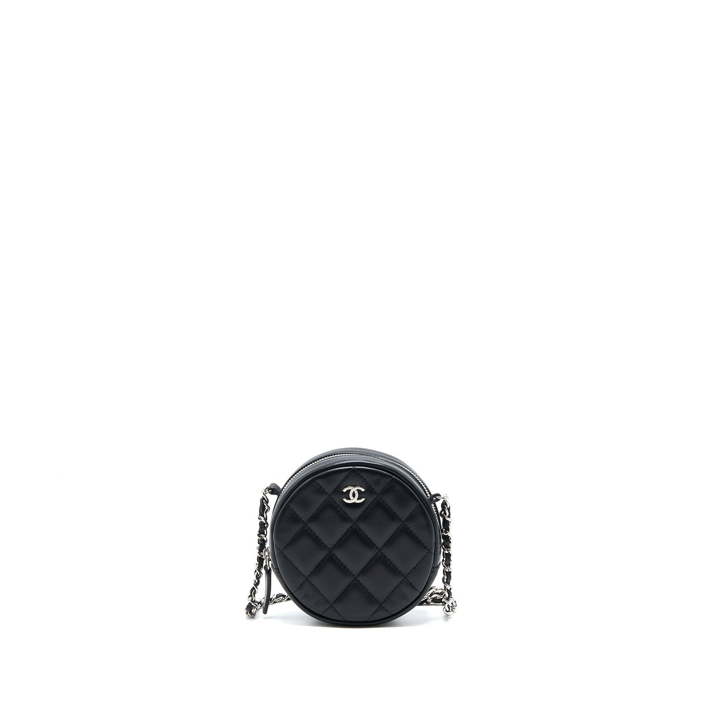 Chanel Round Clutch With Chain Lambskin Black SHW