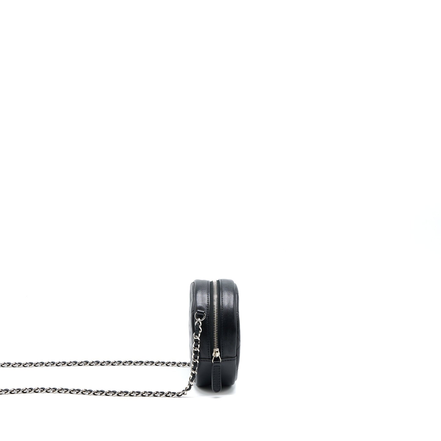 Chanel Round Clutch With Chain Lambskin Black SHW