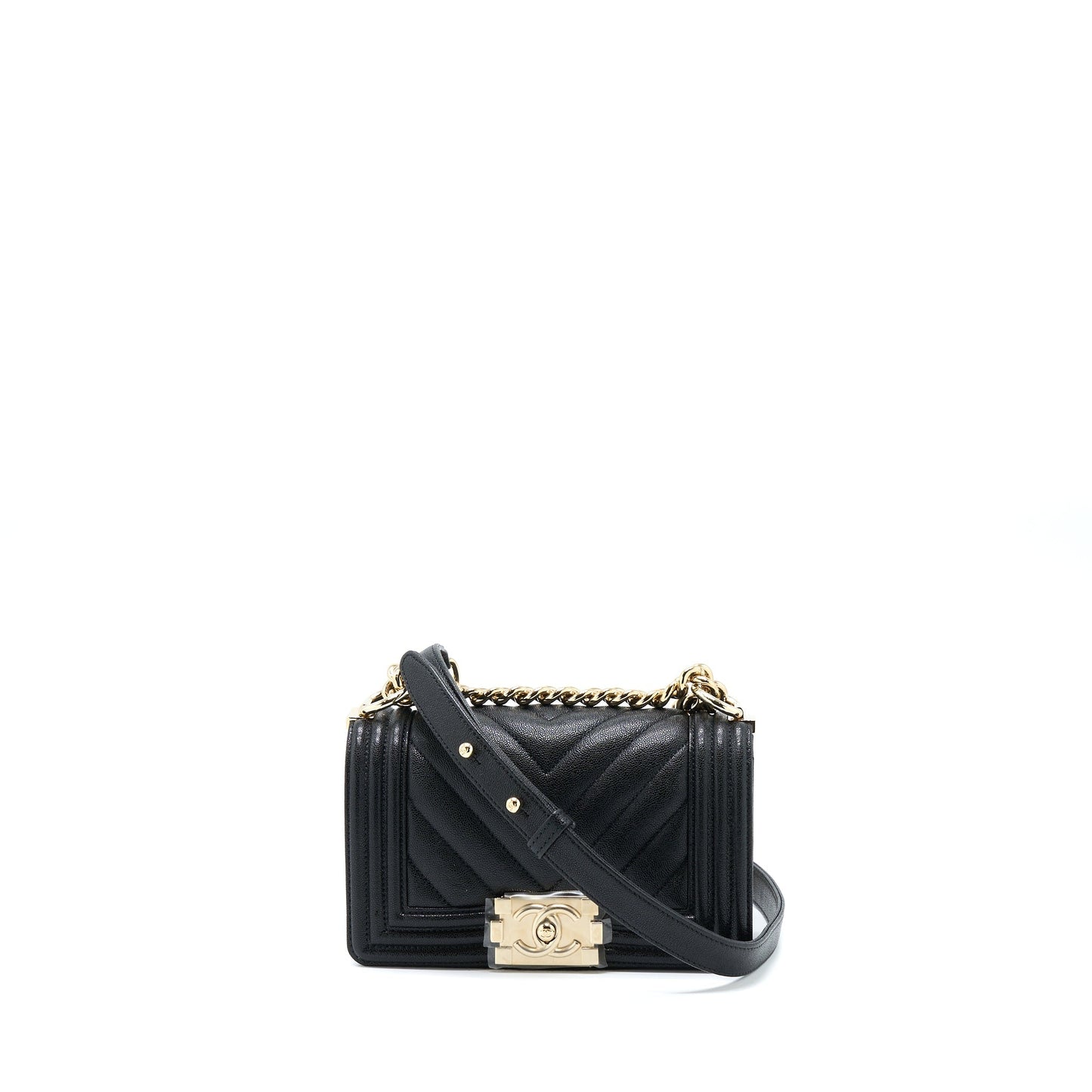 Chanel Small Boy Bag Chevron Caviar Black LGHW