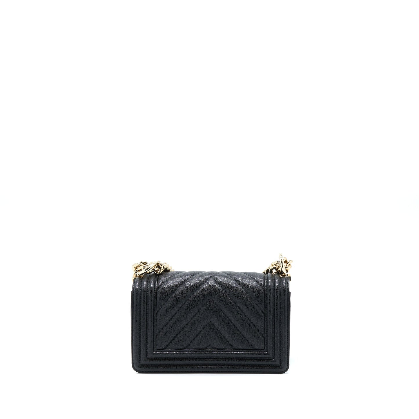 Chanel Small Boy Bag Chevron Caviar Black LGHW