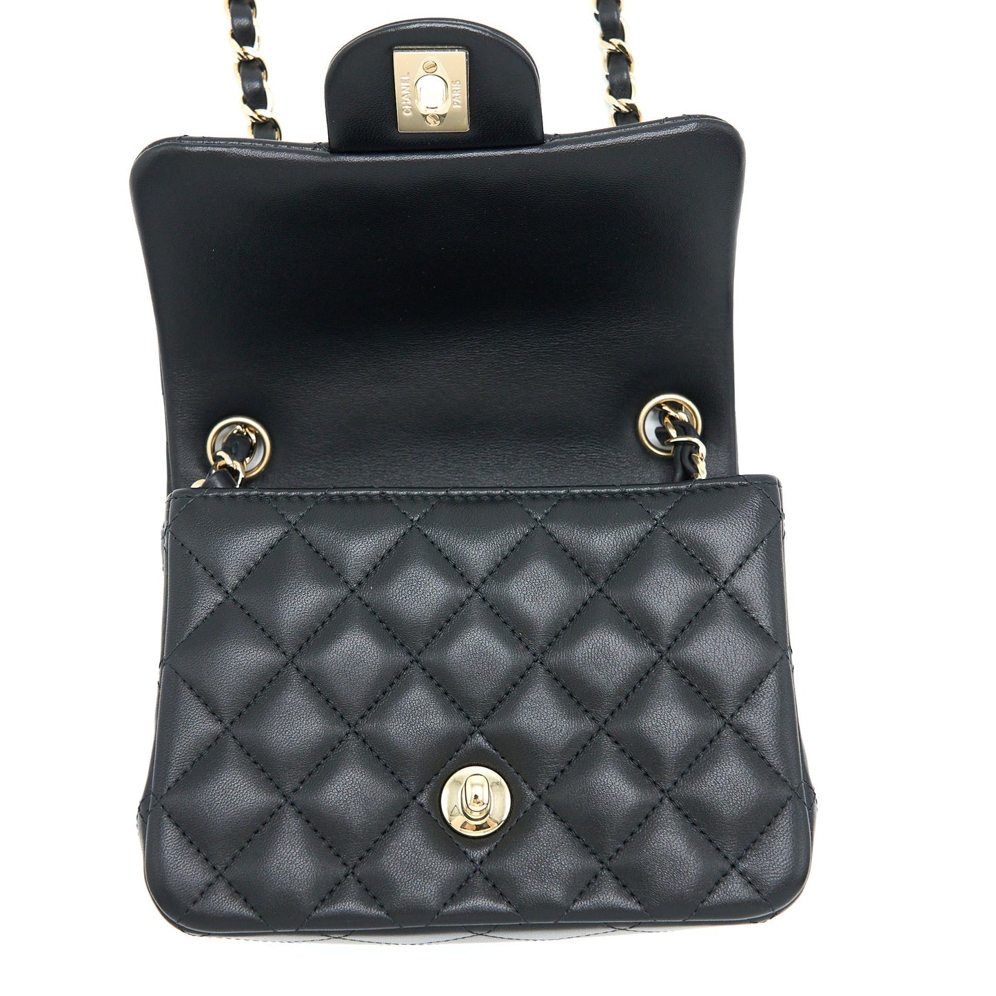 Chanel Classic Mini Square Flap Bag Lambskin Black GHW