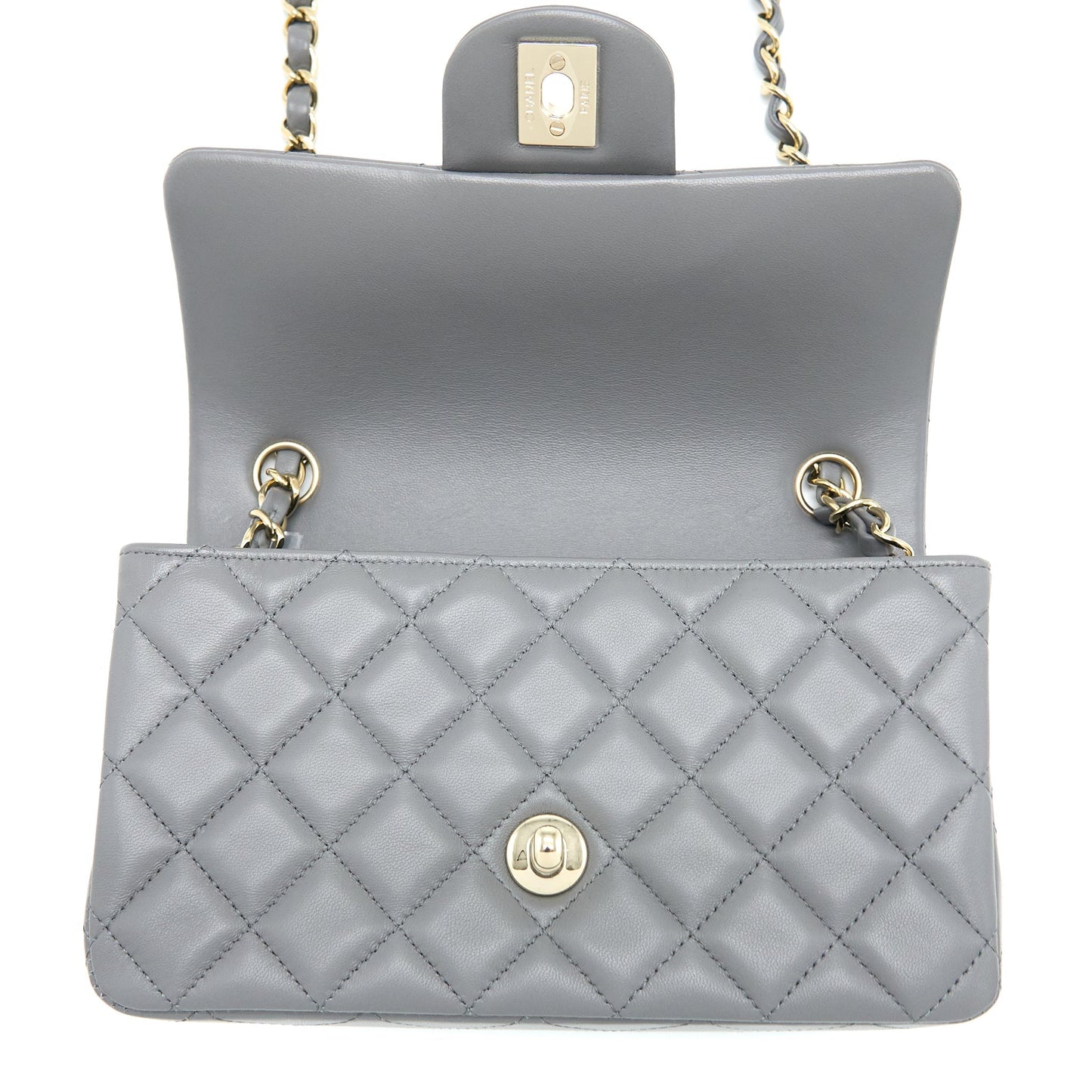 Chanel 22A Mini Rectangular Flap Bag Lambskin Grey LGHW (Microchip)