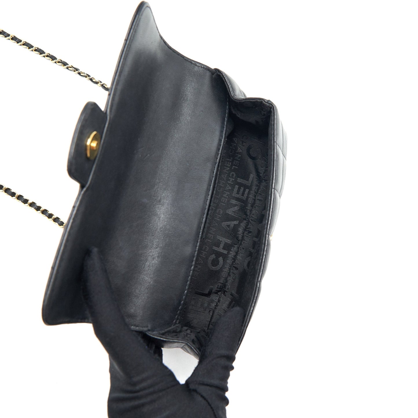 Chanel Camellia Mini Flap shoulder Bag Lambskin black GHW