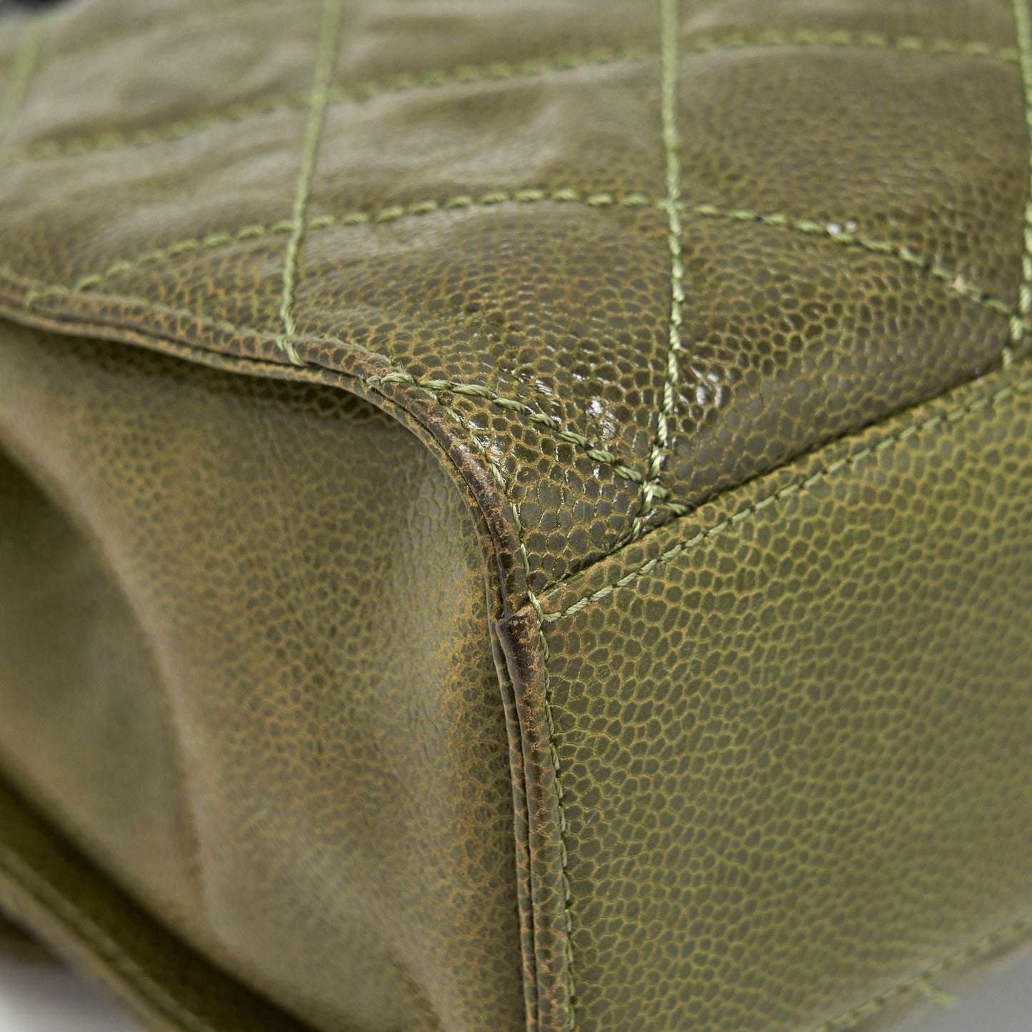 Chanel Quilted Grained Calfskin Flap Bag Olive green ruthenium hardware