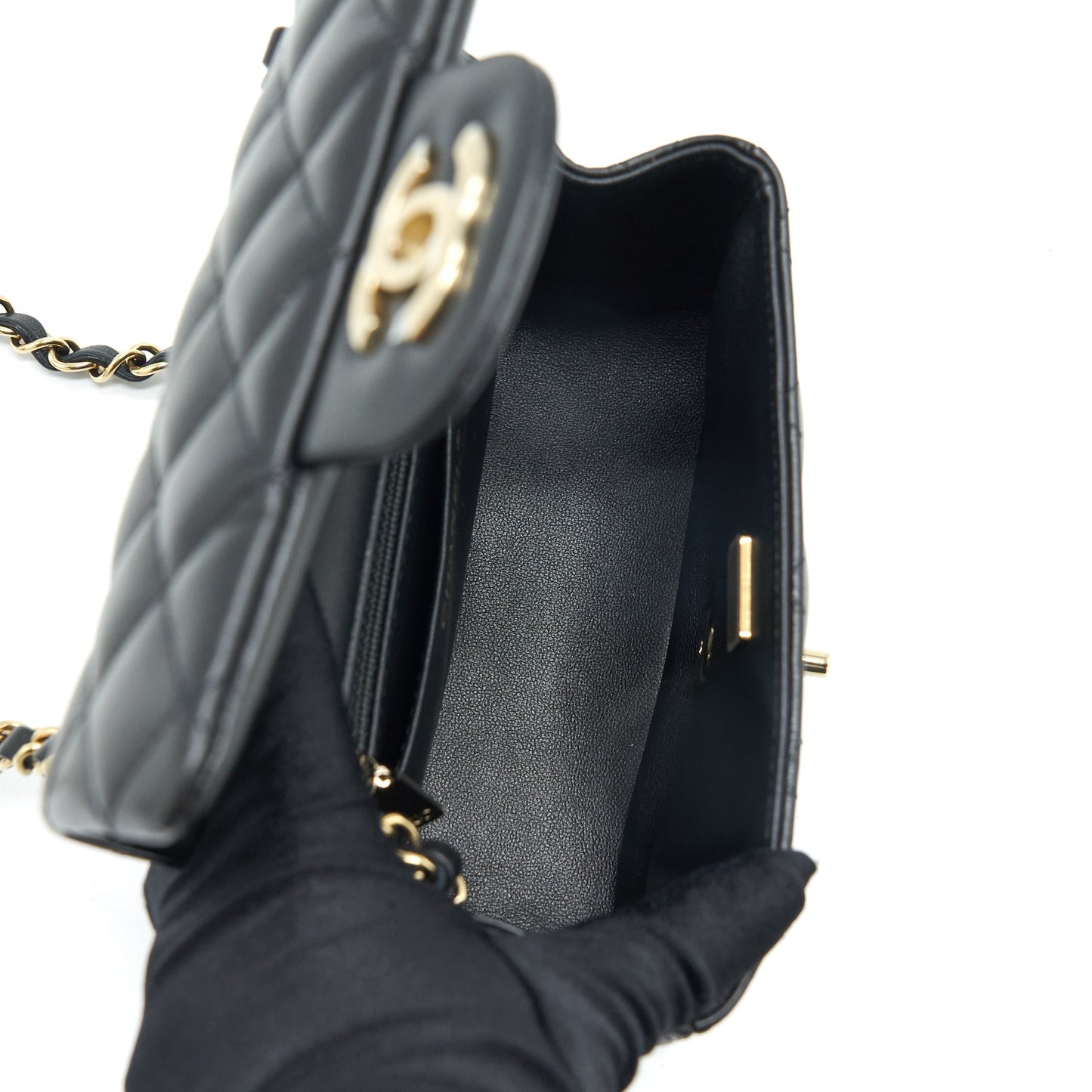 Chanel Mini Square Flap Bag Lambskin Black LGHW (Microchip)