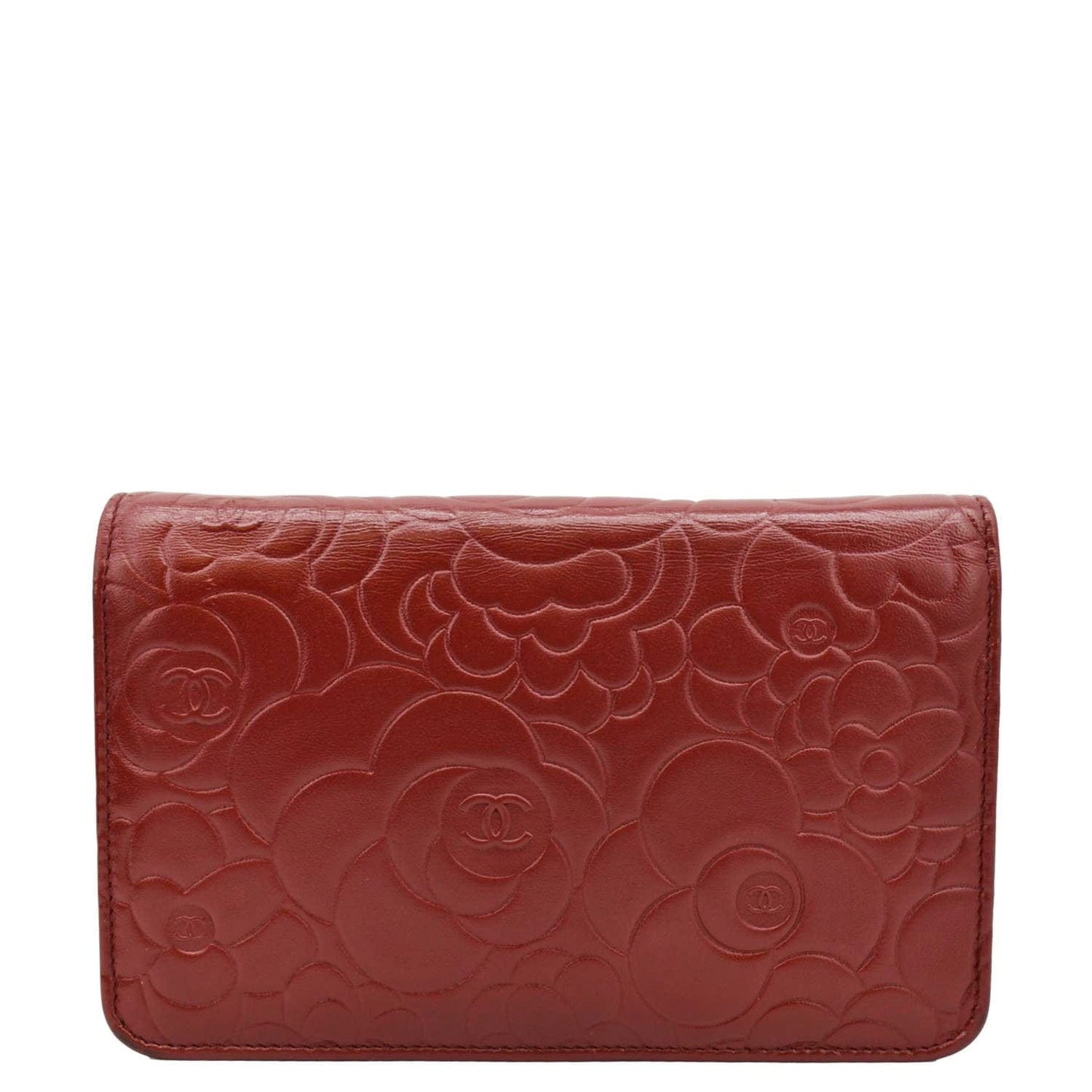 CHANEL Camellia Wallet On Chain Leather Crossbody Bag Red