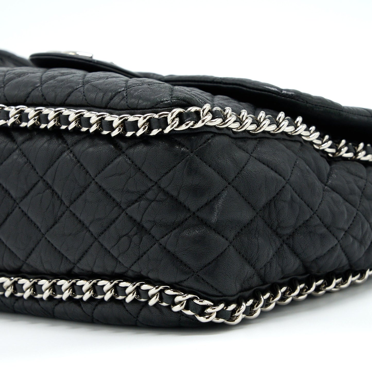 Chanel Quilted Chain Around MAXI Flap Bag Lambskin Black SHW